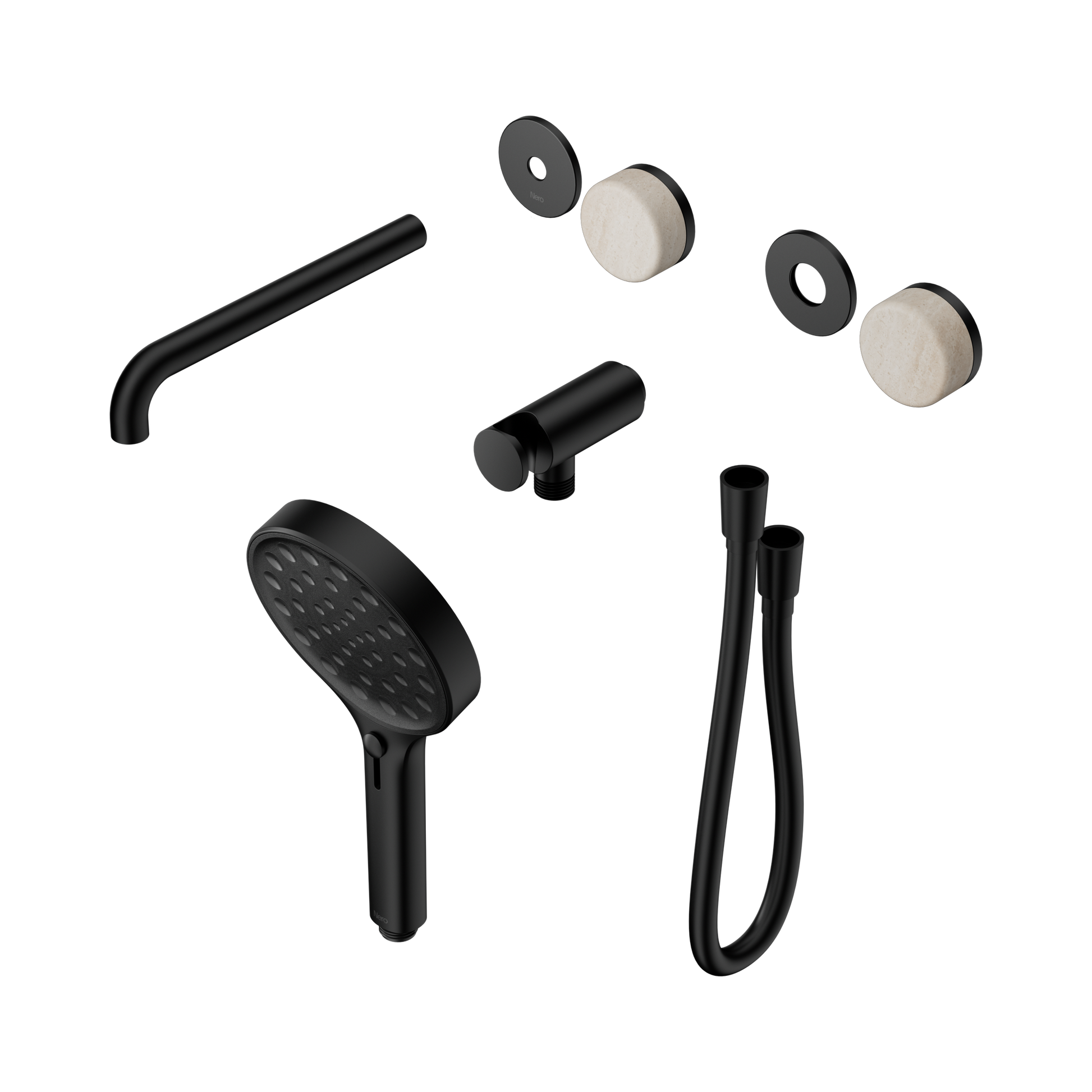 Nero Serenity Progressive Shower System With Spout With Rome Travertine Handle And Serenity Hand Shower Trim Kit Only, Matte Black