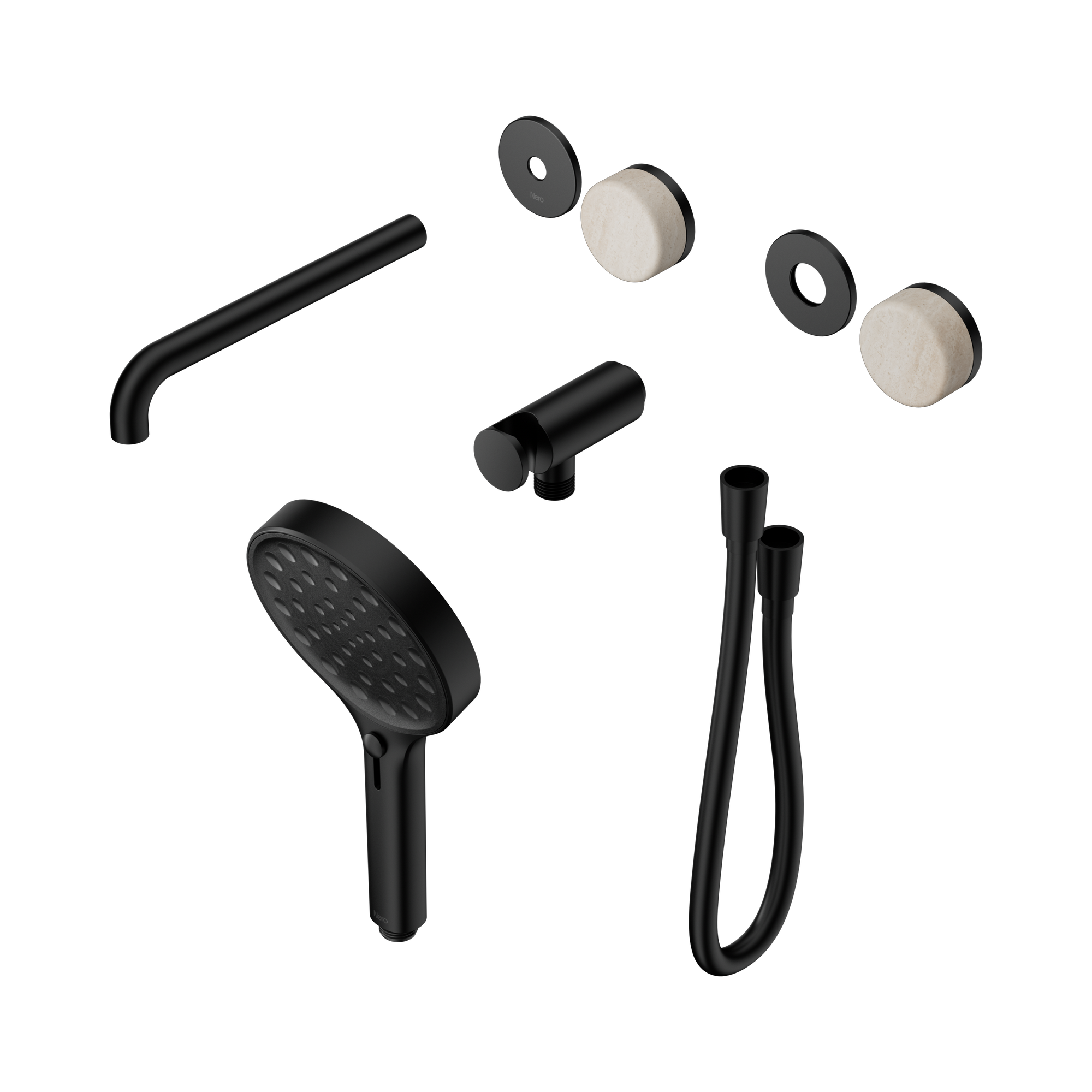 Nero Serenity Progressive Shower System With Spout With Rome Travertine Handle And Serenity Hand Shower Trim Kit Only, Matte Black