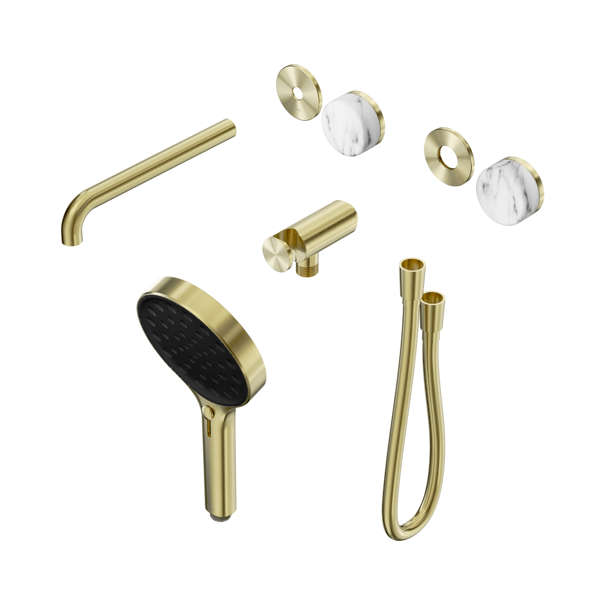 Nero Serenity Progressive Shower System With Spout With Arabescato Corchia Handle And Serenity Hand Shower Trim Kit Only, Brushed Gold