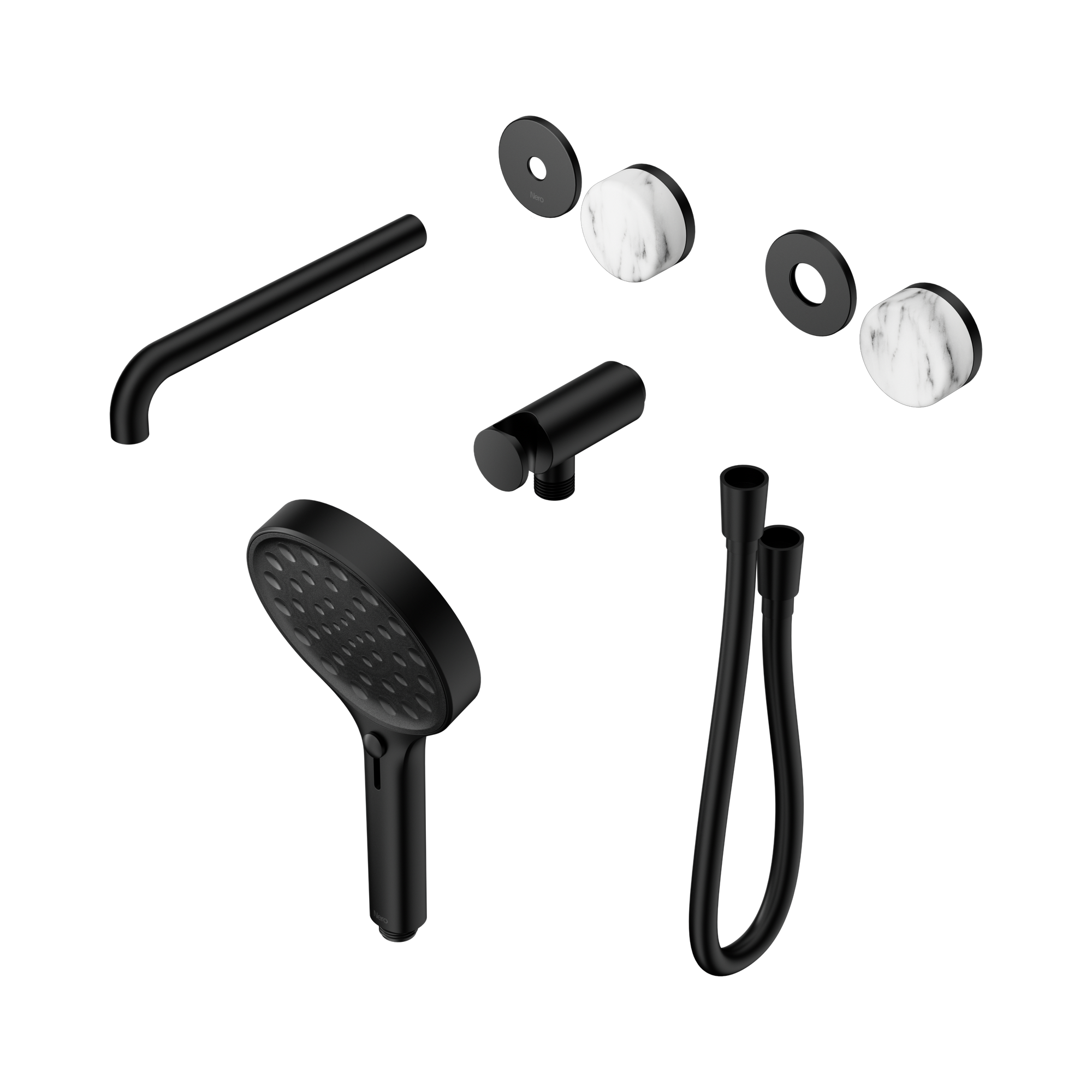 Nero Serenity Progressive Shower System With Spout With Arabescato Corchia Handle And Serenity Hand Shower Trim Kit Only, Matte Black