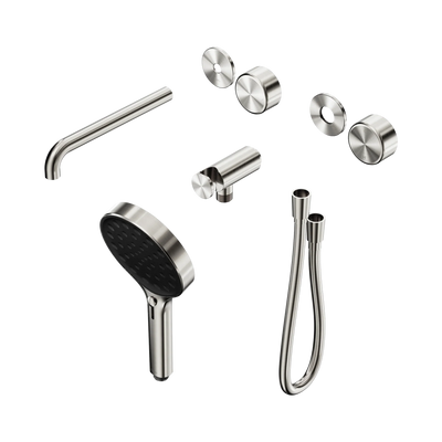 Nero Serenity Progressive Shower System With Spout With Metal Handle And Serenity Hand Shower Trim Kit Only, Brushed Nickel