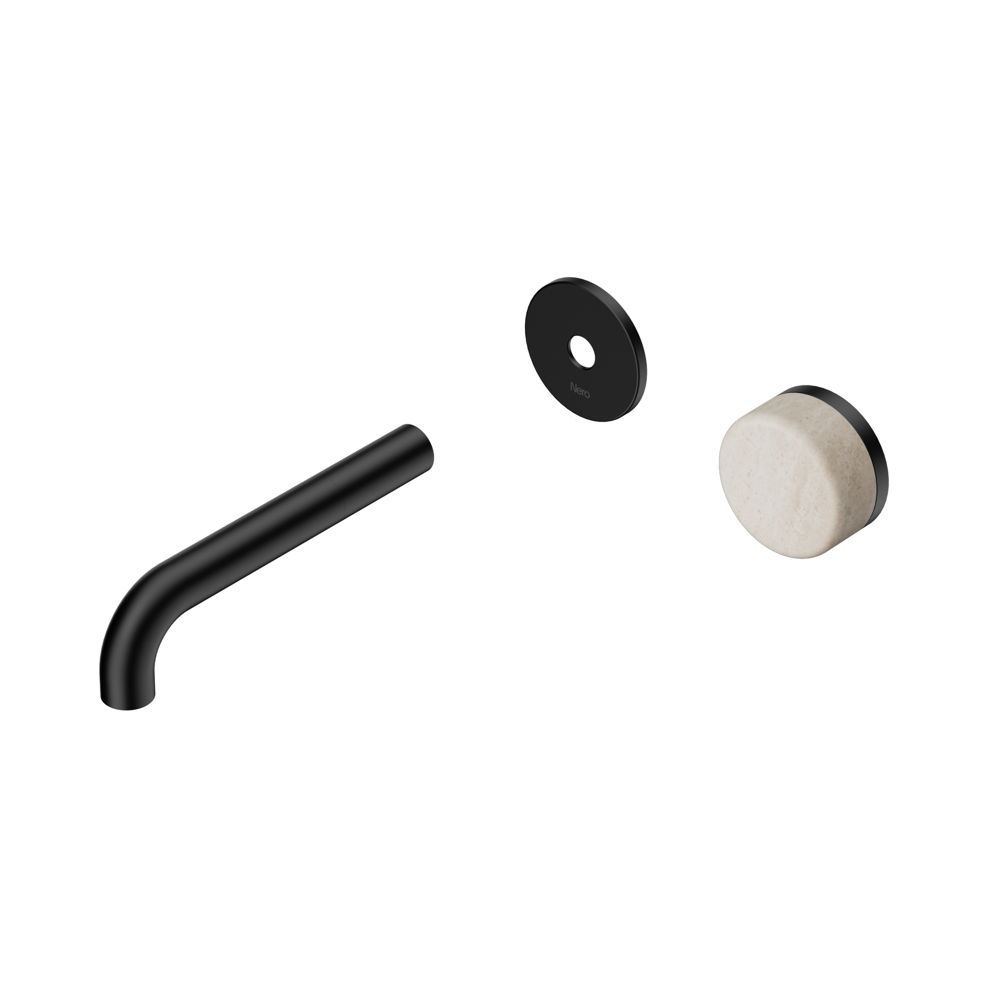 Nero Serenity Progressive Wall Basin Mixer 160mm Spout With Rome Travertine Handle Trim Kit Only, Matte Black