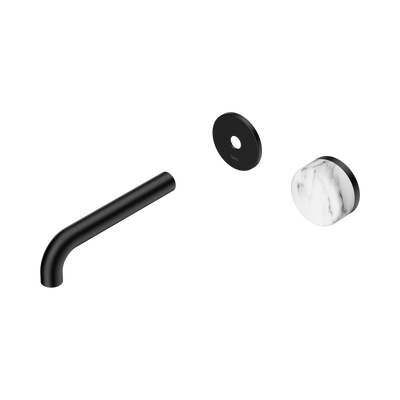 Nero Serenity Progressive Wall Basin Mixer 160mm Spout With Arabescato Corchia Handle Trim Kit Only, Matte Black