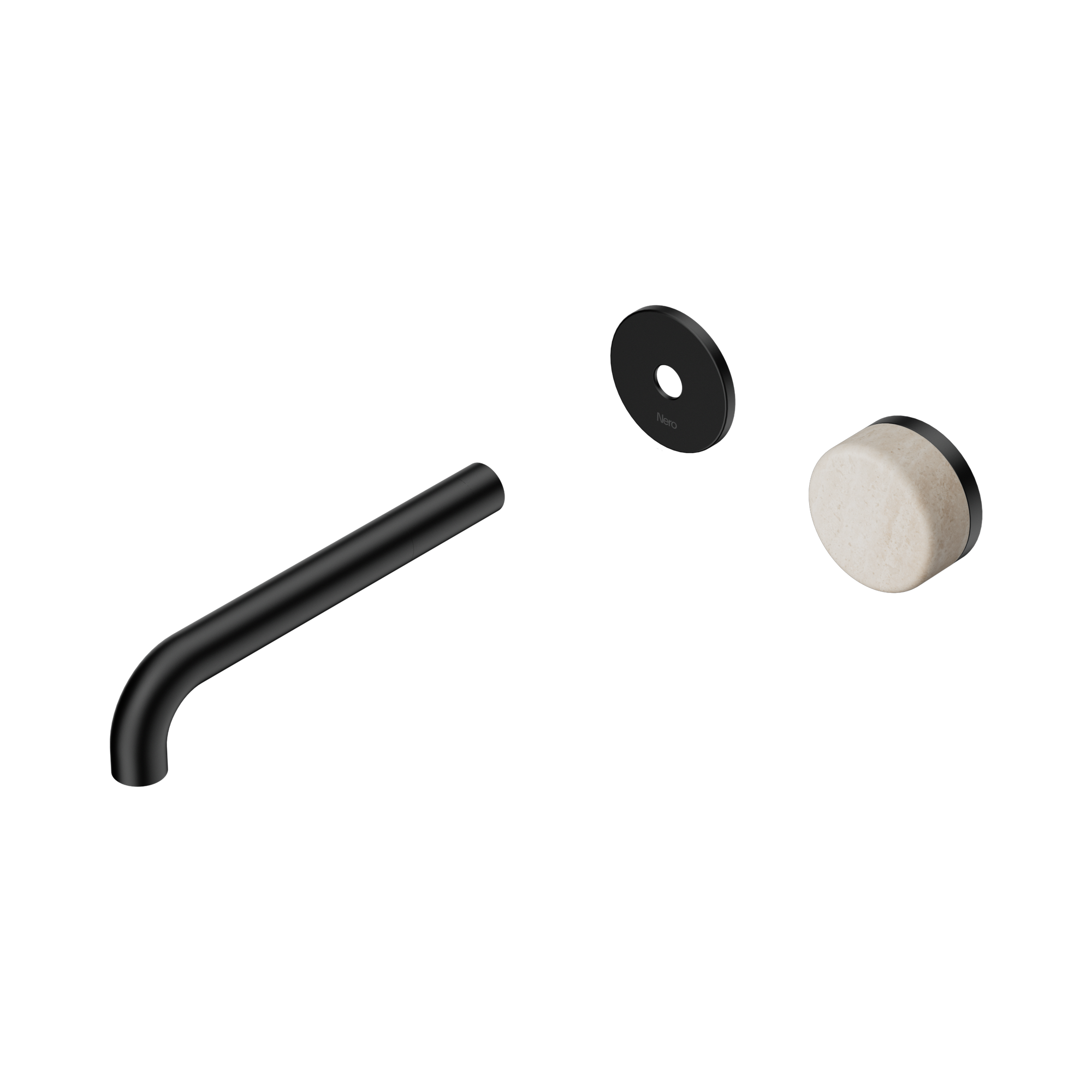 Nero Serenity Progressive Wall Basin Mixer 185mm Spout With Rome Travertine Handle Trim Kit Only, Matte Black