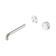 Nero Serenity Progressive Wall Basin Mixer 185mm Spout With Arabescato Corchia Handle Trim Kit Only, Brushed Nickel