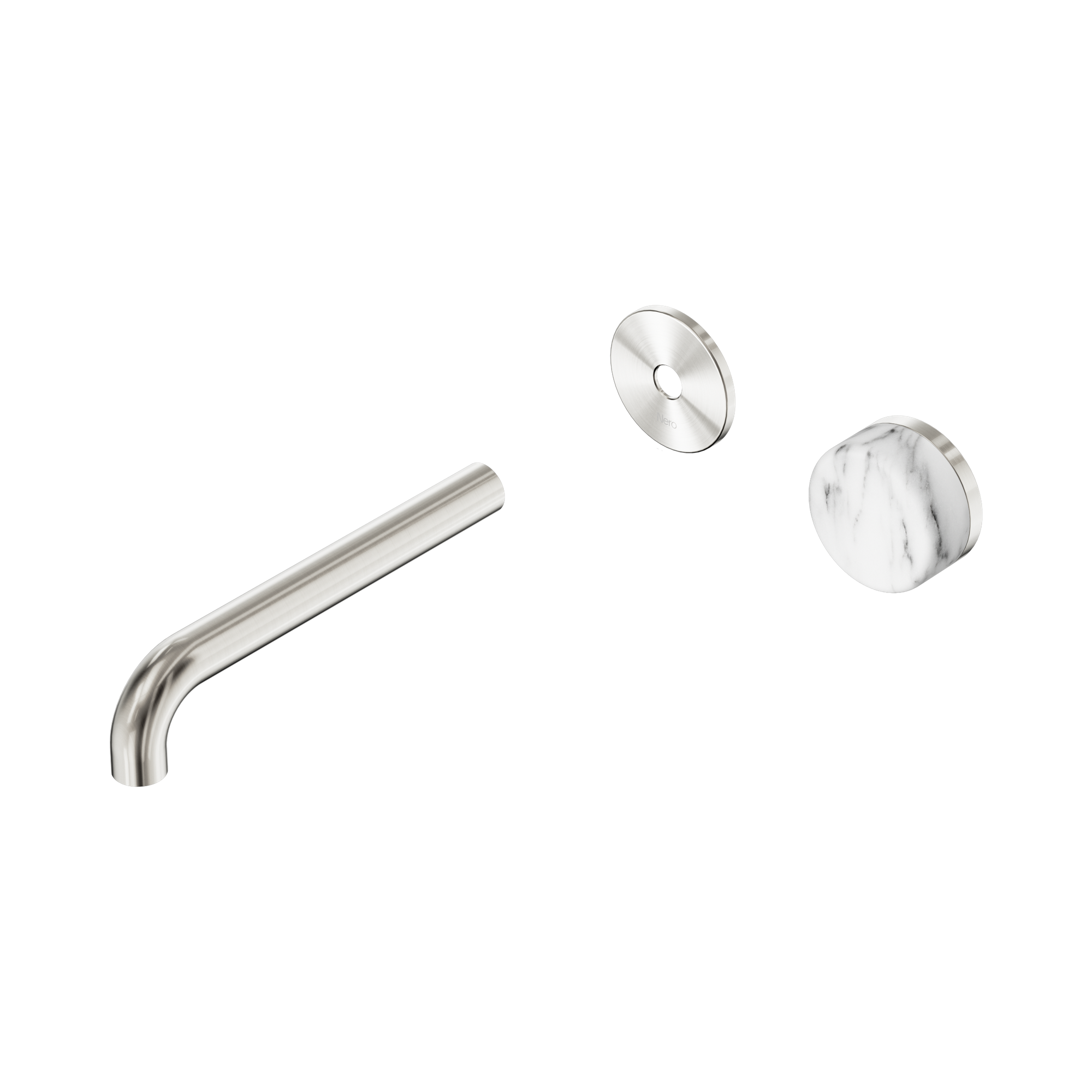 Nero Serenity Progressive Wall Basin Mixer 185mm Spout With Arabescato Corchia Handle Trim Kit Only, Brushed Nickel