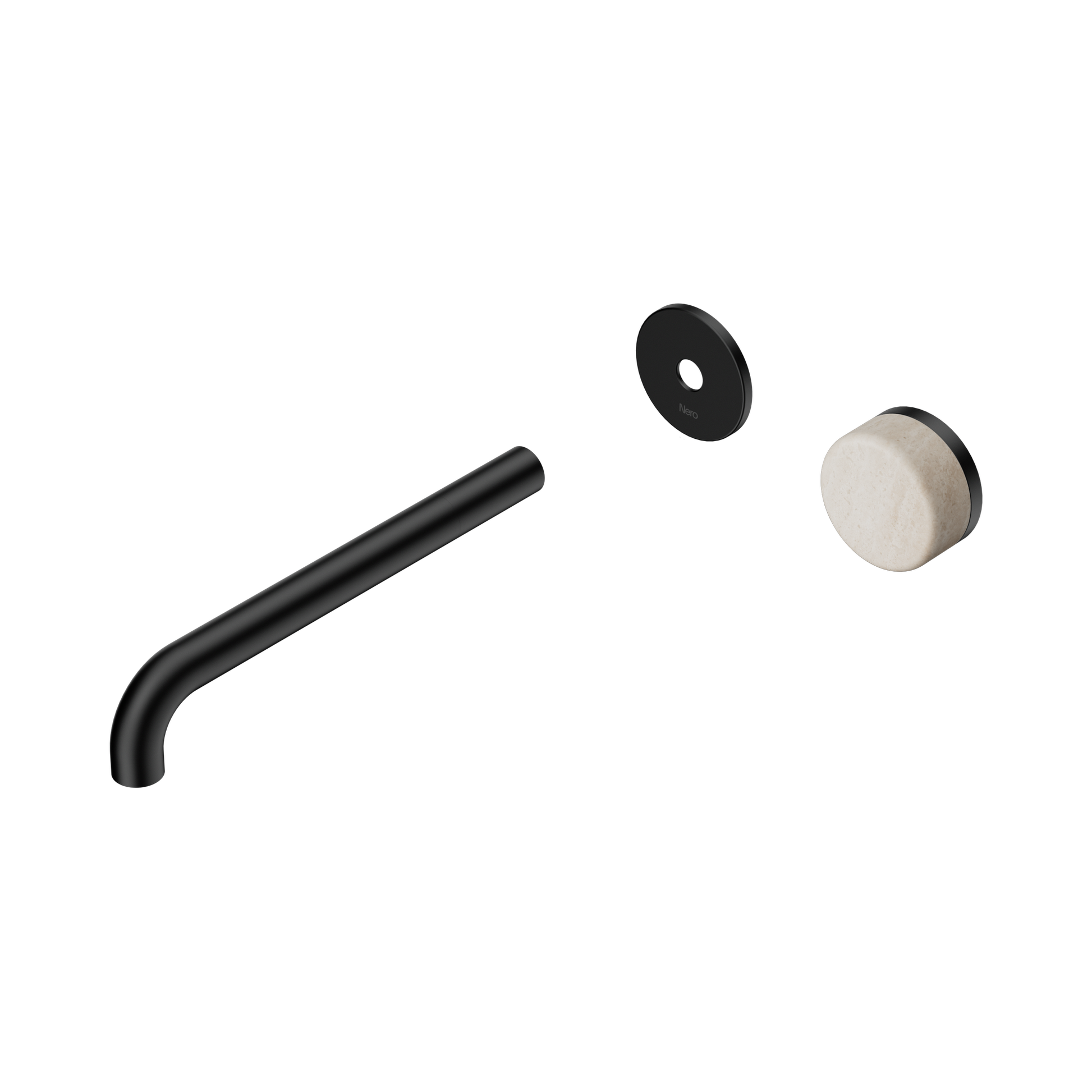 Nero Serenity Progressive Wall Basin Mixer 220mm Spout With Rome Travertine Handle Trim Kit Only, Matte Black
