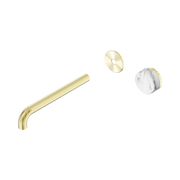 Nero Serenity Progressive Wall Basin Mixer 220mm Spout With Arabescato Corchia Handle Trim Kit Only, Brushed Gold
