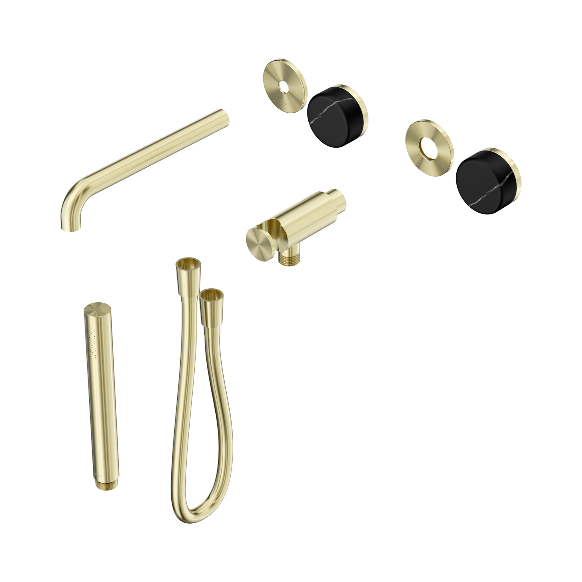Nero Serenity Progressive Shower System With Spout With Marquina Black Handle And Slim Shower Trim Kit Only, Brushed Gold