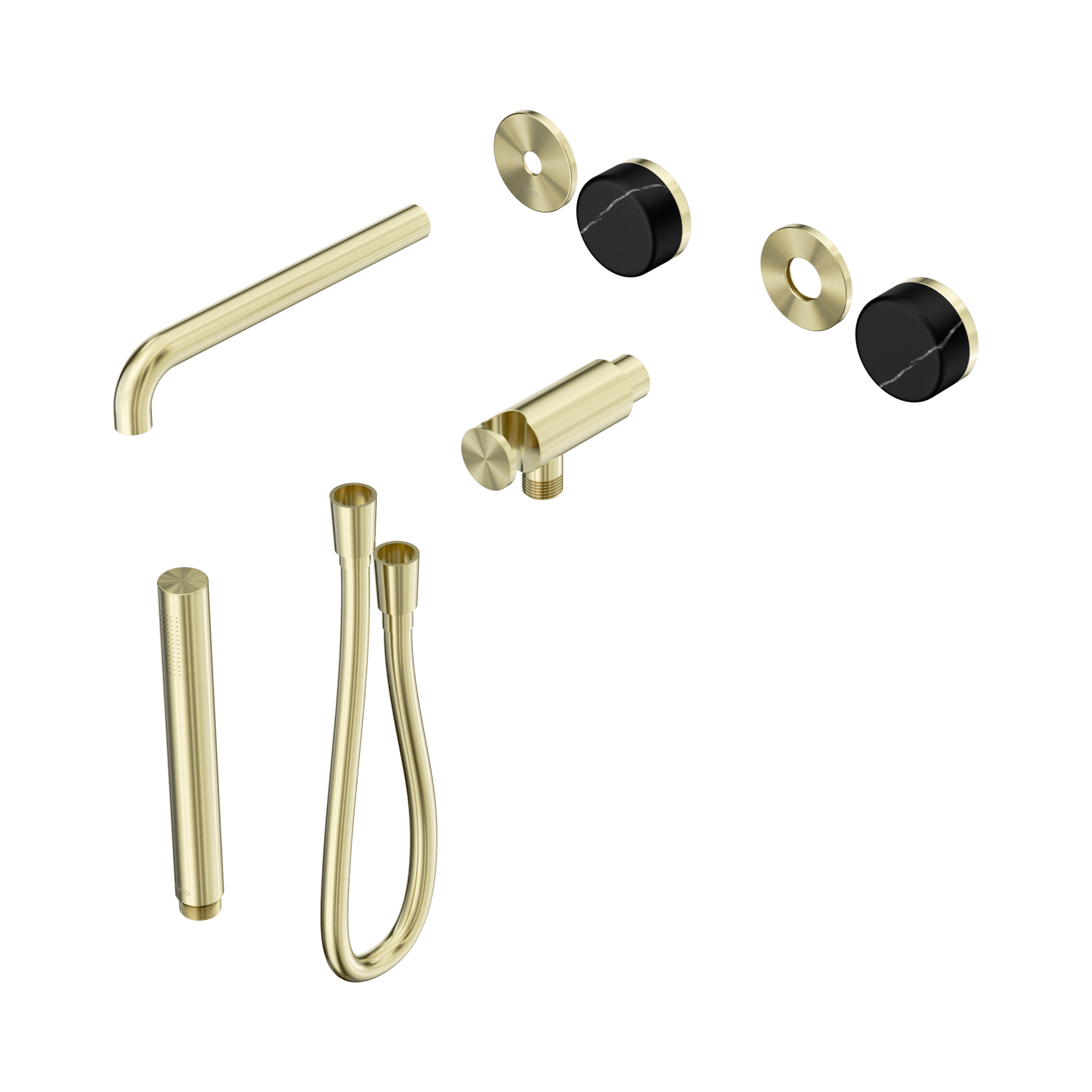 Nero Serenity Progressive Shower System With Spout With Marquina Black Handle And Slim Shower Trim Kit Only, Brushed Gold