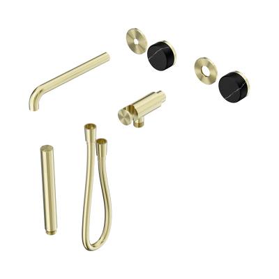 Nero Serenity Progressive Shower System With Spout With Marquina Black Handle And Slim Shower Trim Kit Only, Brushed Gold