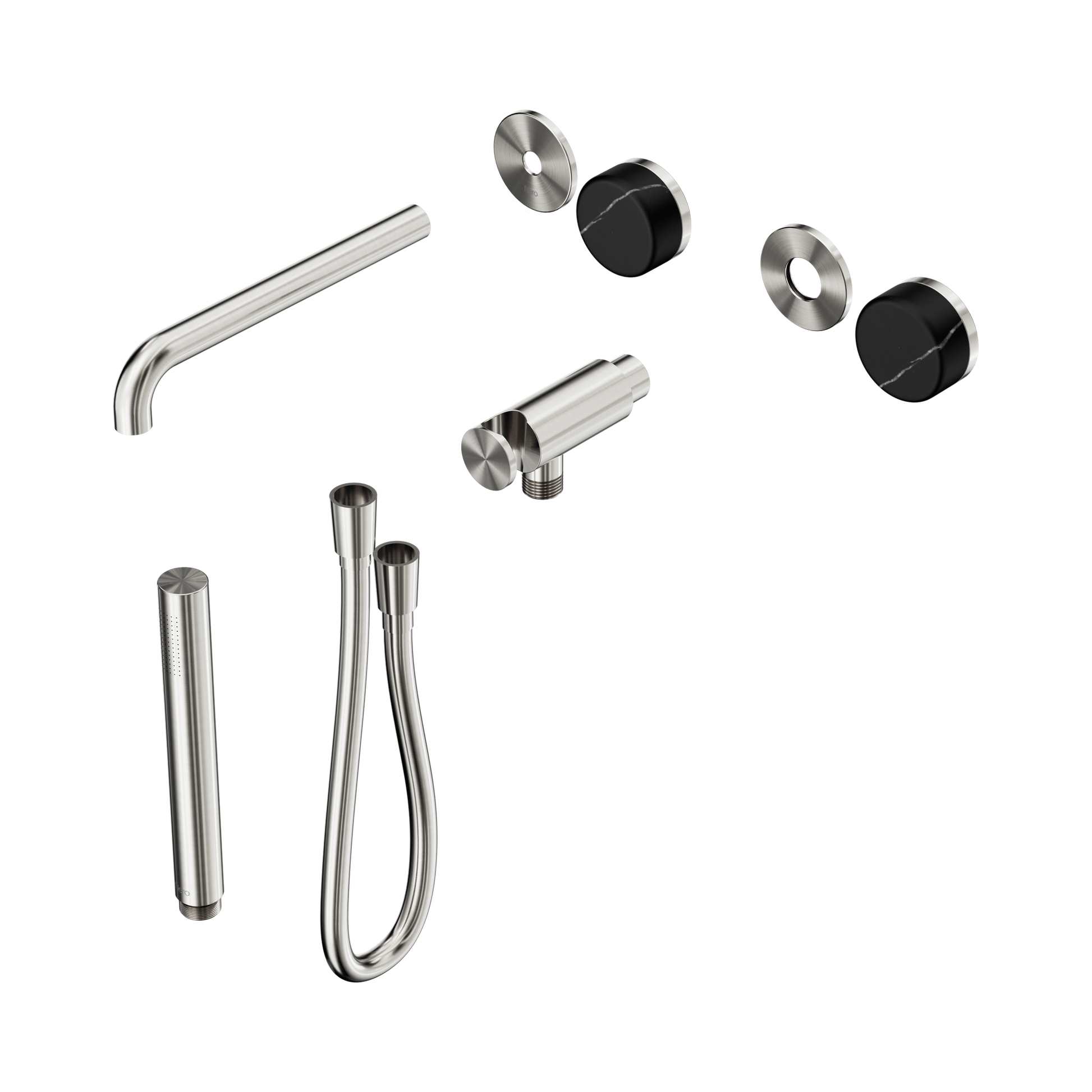 Nero Serenity Progressive Shower System With Spout With Marquina Black Handle And Slim Shower Trim Kit Only, Brushed Nickel