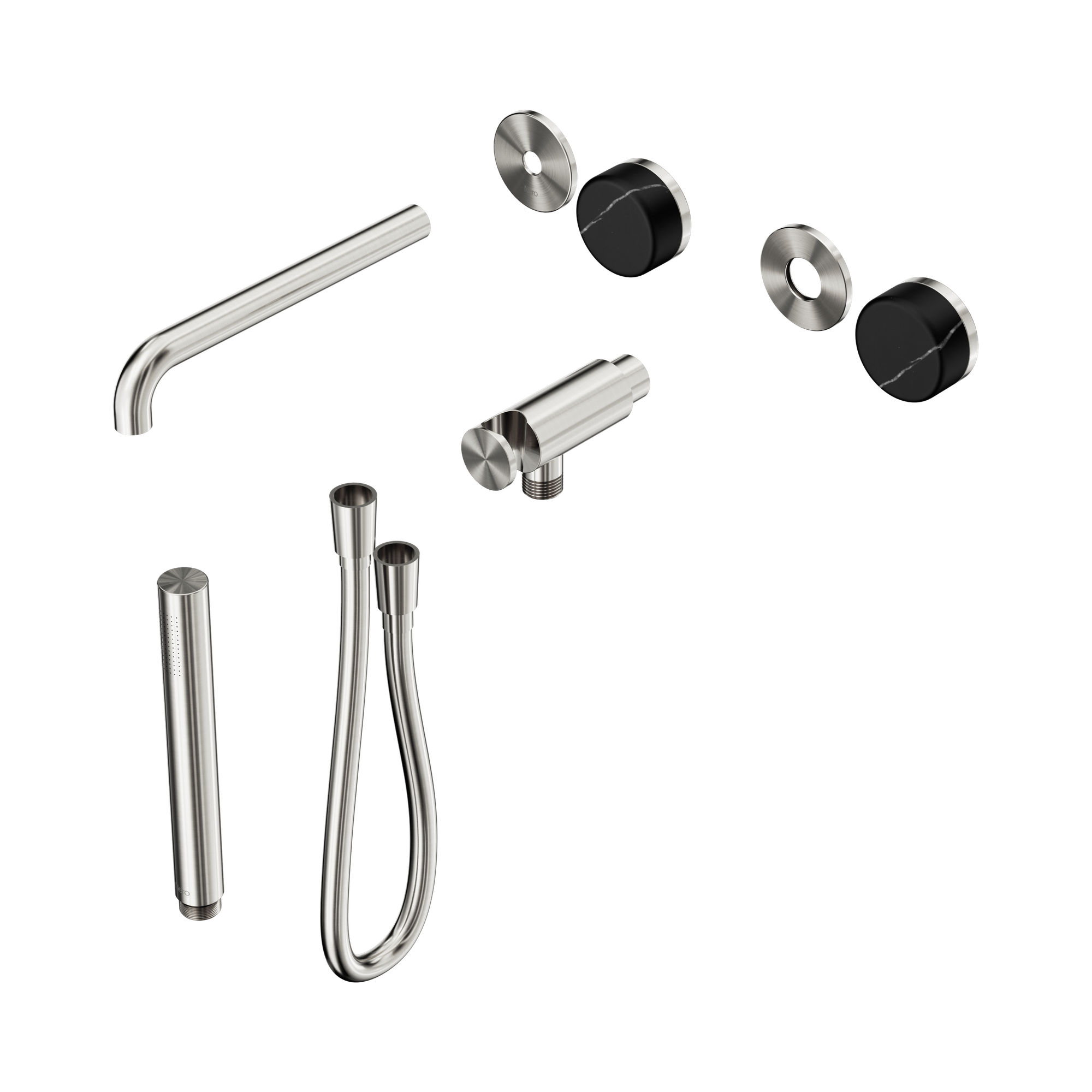 Nero Serenity Progressive Shower System With Spout With Marquina Black Handle And Slim Shower Trim Kit Only, Brushed Nickel