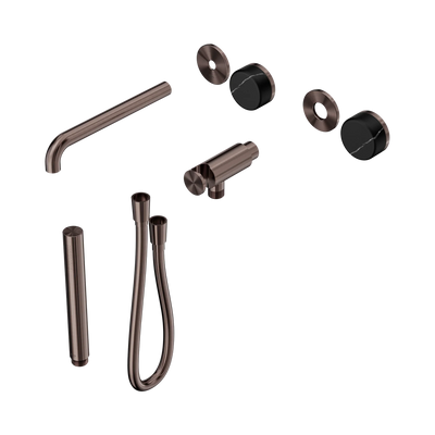 Nero Serenity Progressive Shower System With Spout With Marquina Black Handle And Slim Shower Trim Kit Only, Brushed Bronze