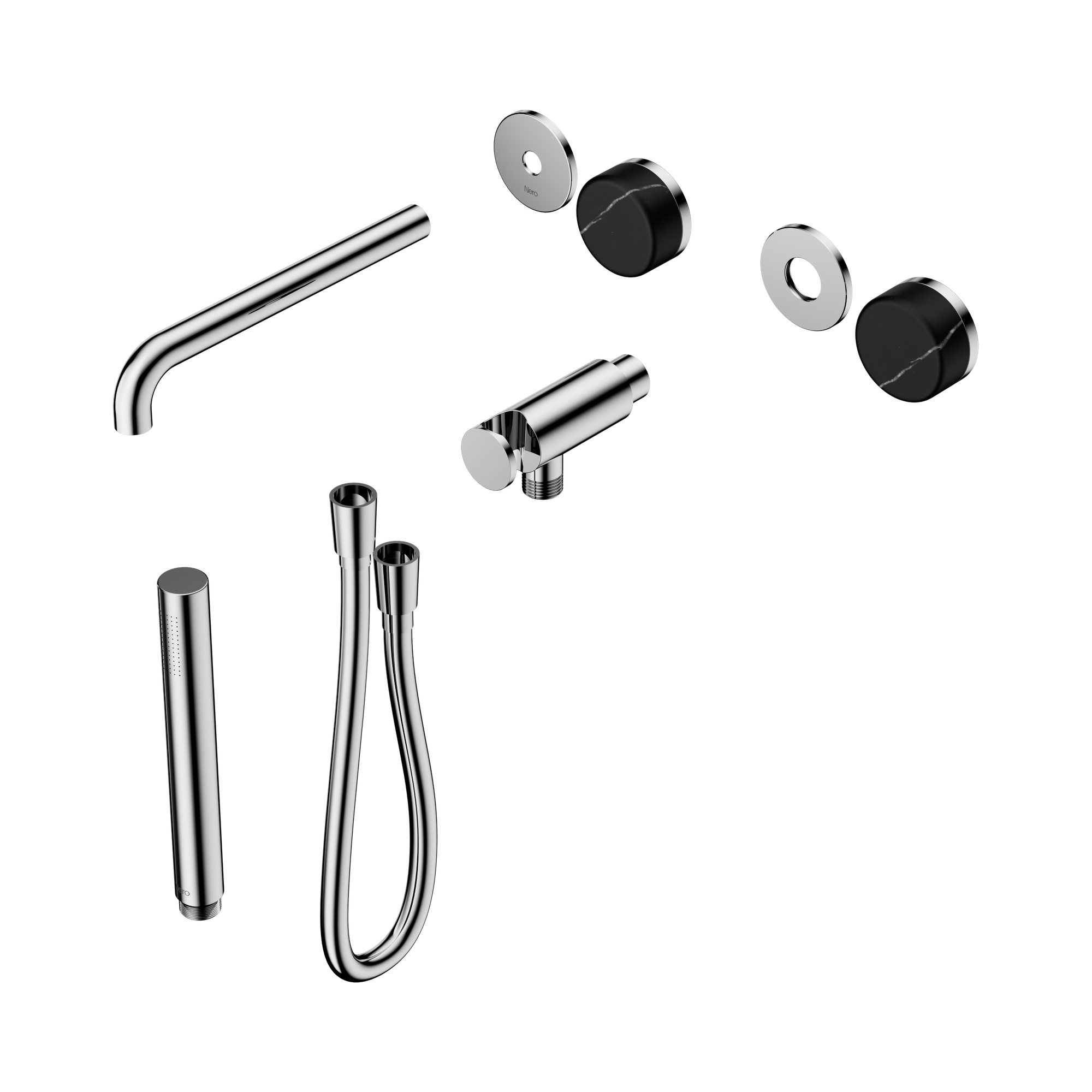 Nero Serenity Progressive Shower System With Spout With Marquina Black Handle And Slim Shower Trim Kit Only, Chrome