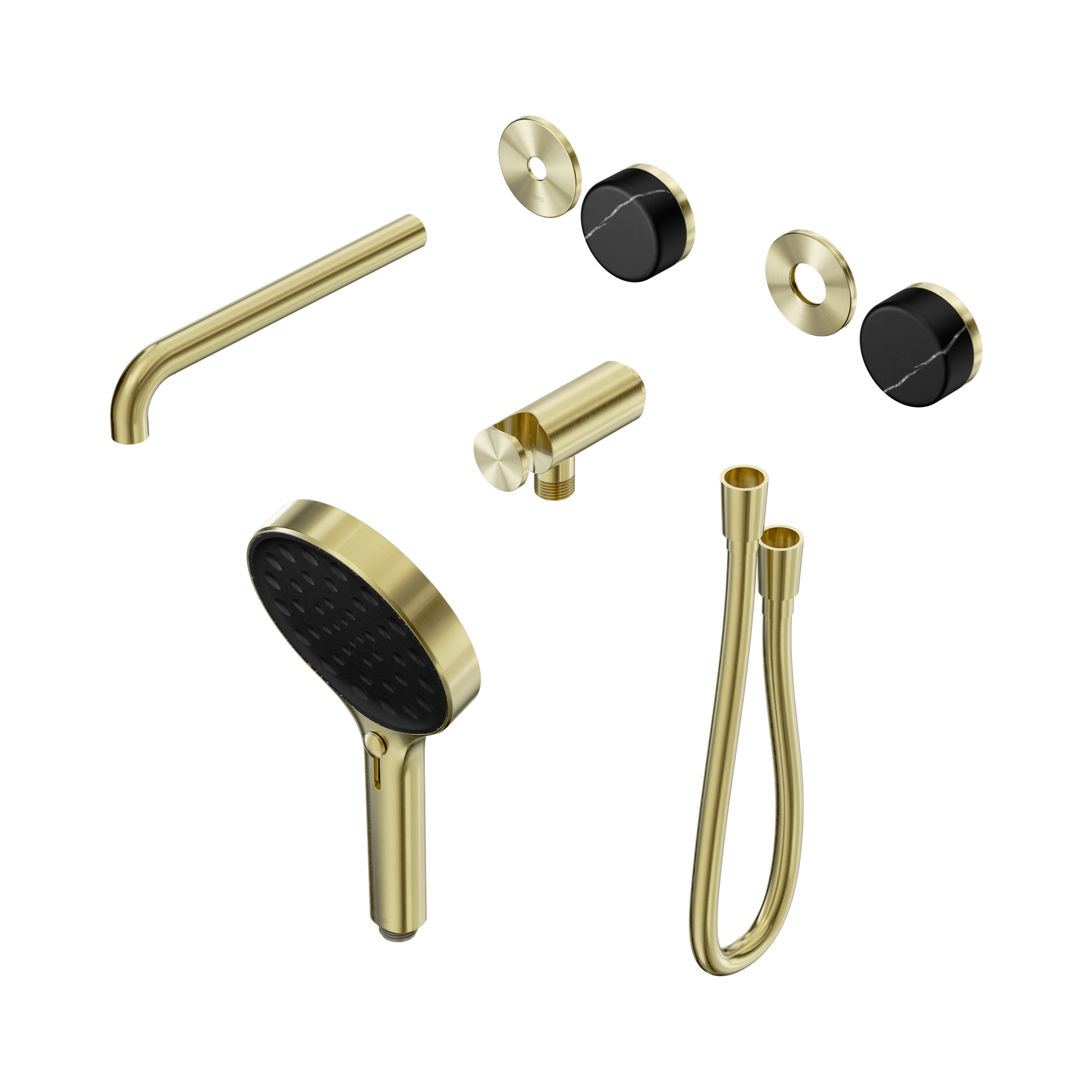 Nero Serenity Progressive Shower System With Spout With Marquina Black Handle And Serenity Hand Shower Trim Kit Only, Brushed Gold