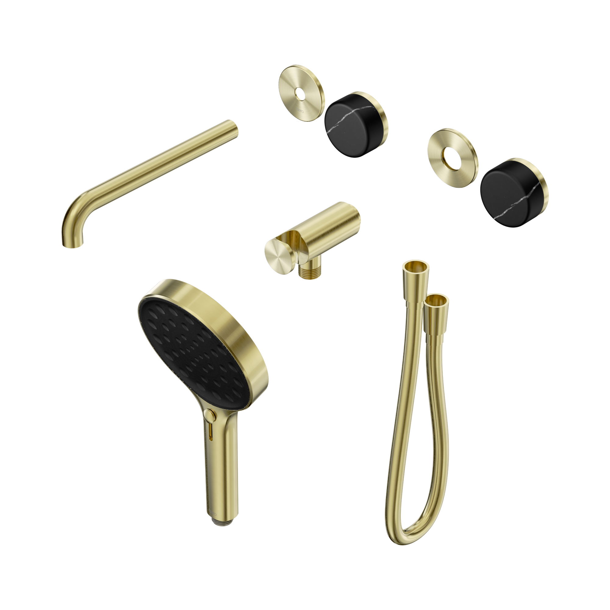 Nero Serenity Progressive Shower System With Spout With Marquina Black Handle And Serenity Hand Shower Trim Kit Only, Brushed Gold