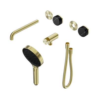 Nero Serenity Progressive Shower System With Spout With Marquina Black Handle And Serenity Hand Shower Trim Kit Only, Brushed Gold