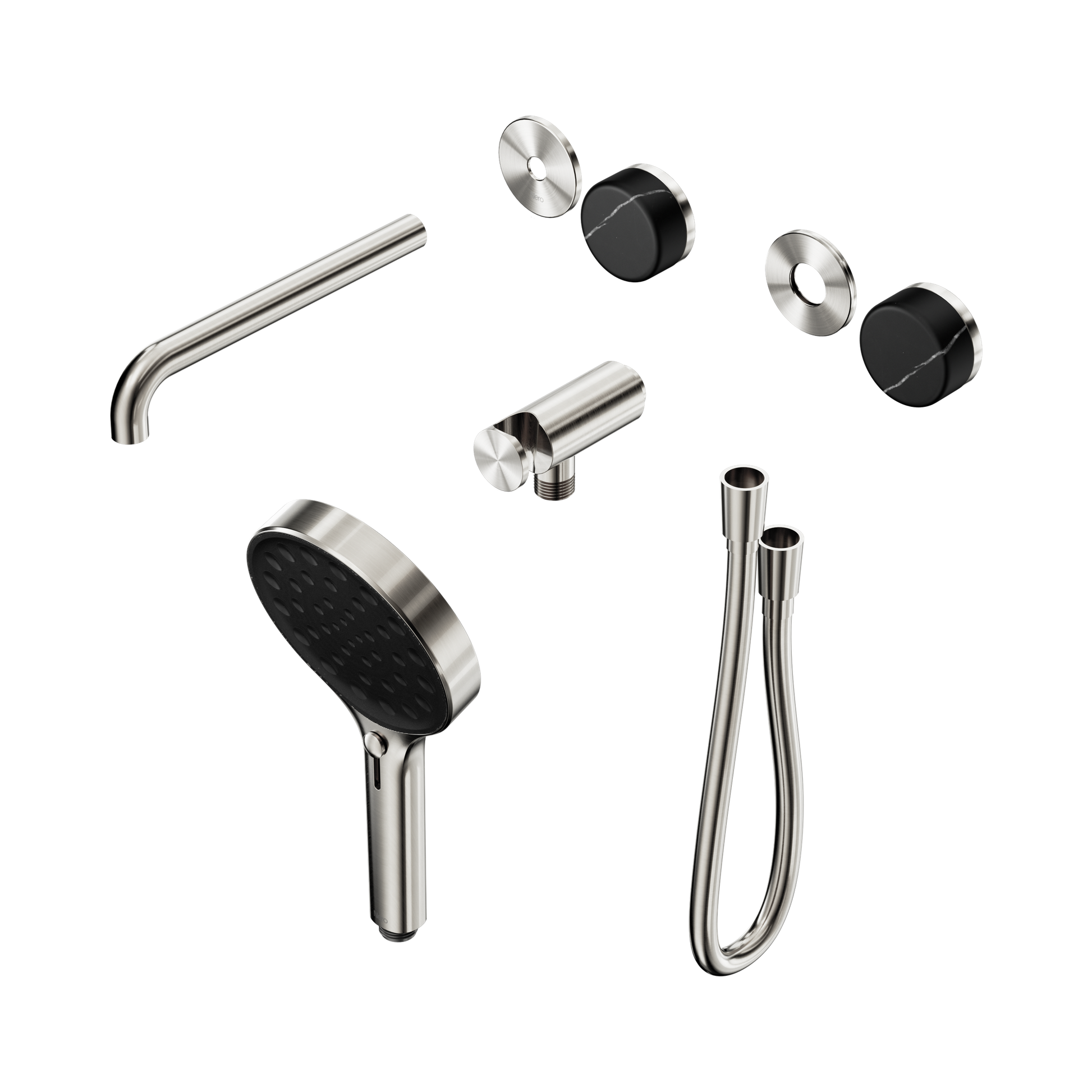 Nero Serenity Progressive Shower System With Spout With Marquina Black Handle And Serenity Hand Shower Trim Kit Only, Brushed Nickel