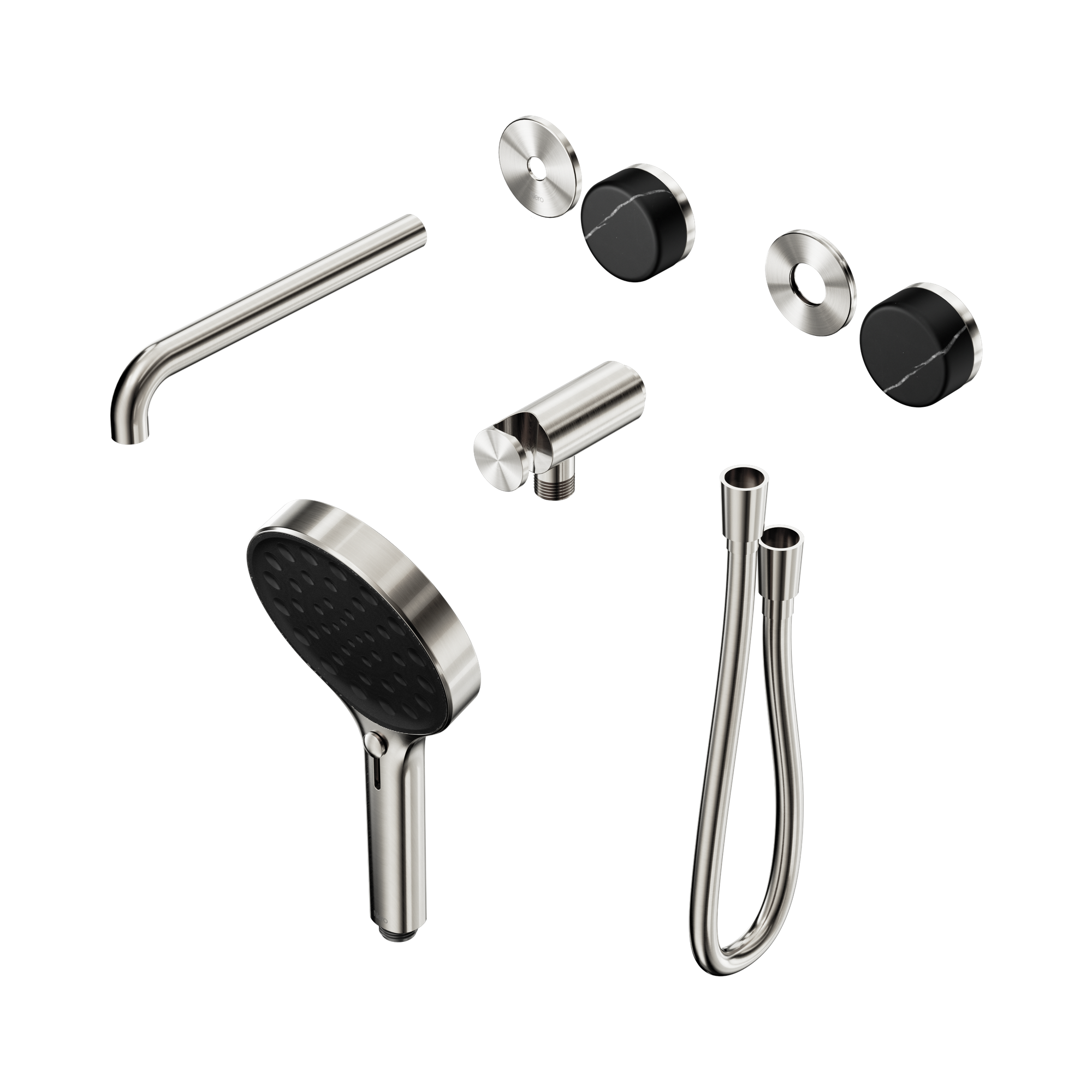 Nero Serenity Progressive Shower System With Spout With Marquina Black Handle And Serenity Hand Shower Trim Kit Only, Brushed Nickel