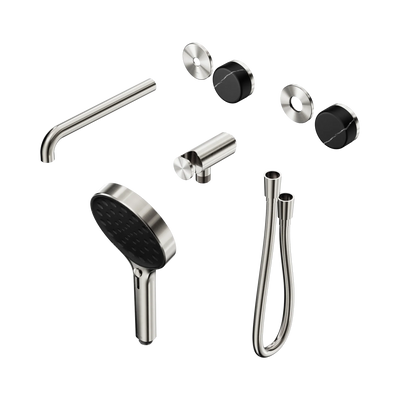 Nero Serenity Progressive Shower System With Spout With Marquina Black Handle And Serenity Hand Shower Trim Kit Only, Brushed Nickel