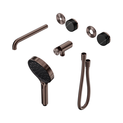 Nero Serenity Progressive Shower System With Spout With Marquina Black Handle And Serenity Hand Shower Trim Kit Only, Brushed Bronze