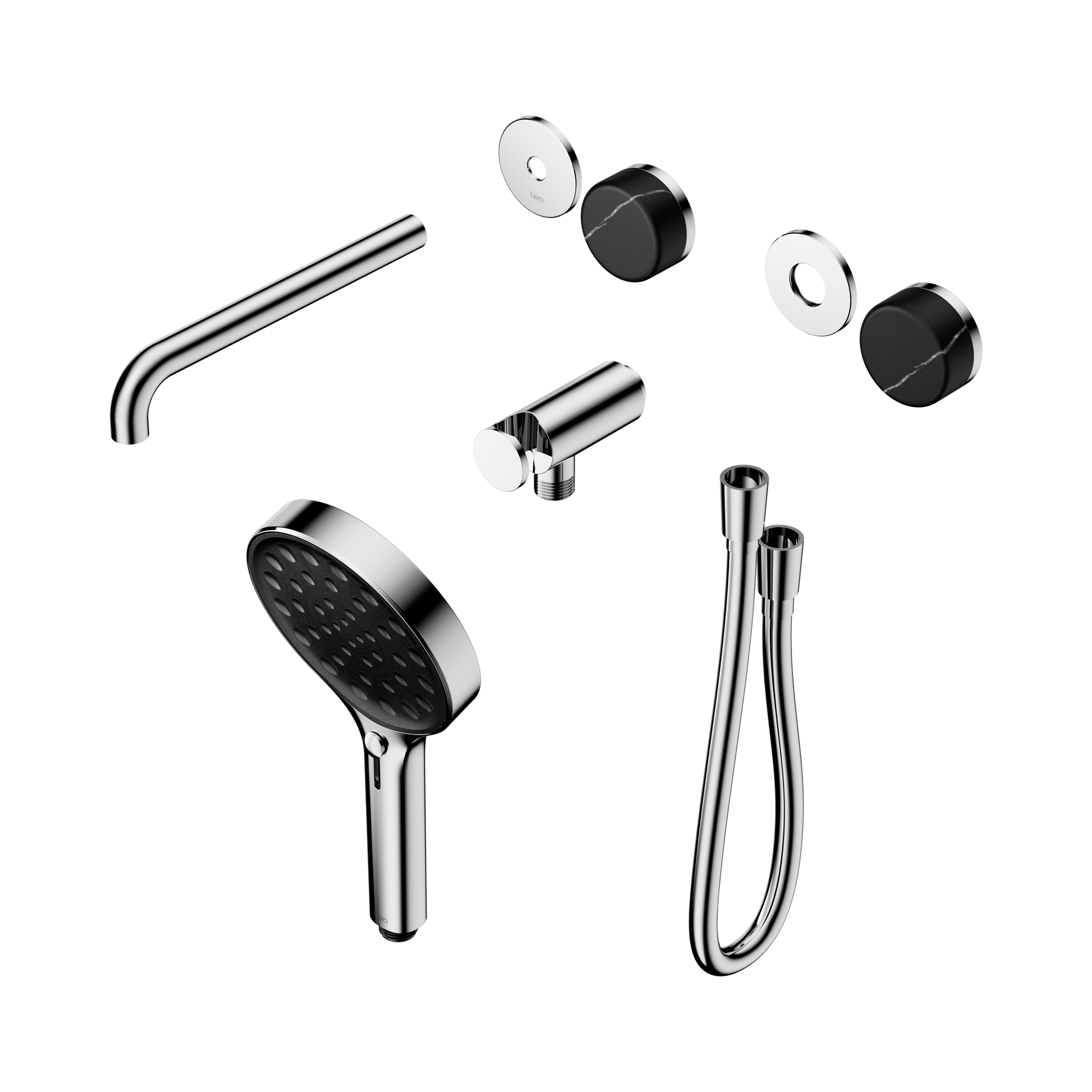 Nero Serenity Progressive Shower System With Spout With Marquina Black Handle And Serenity Hand Shower Trim Kit Only, Chrome