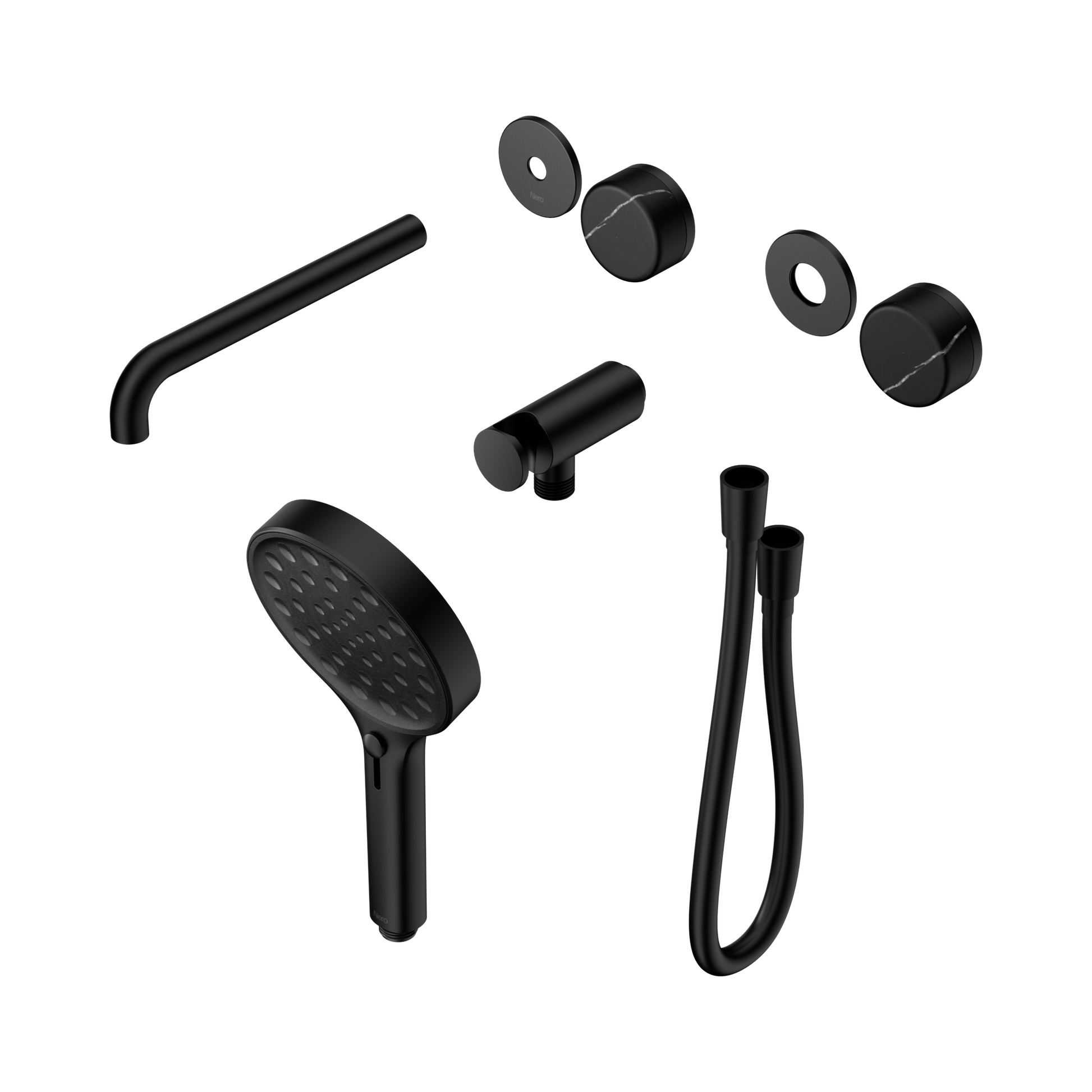 Nero Serenity Progressive Shower System With Spout With Marquina Black Handle And Serenity Hand Shower Trim Kit Only, Matte Black
