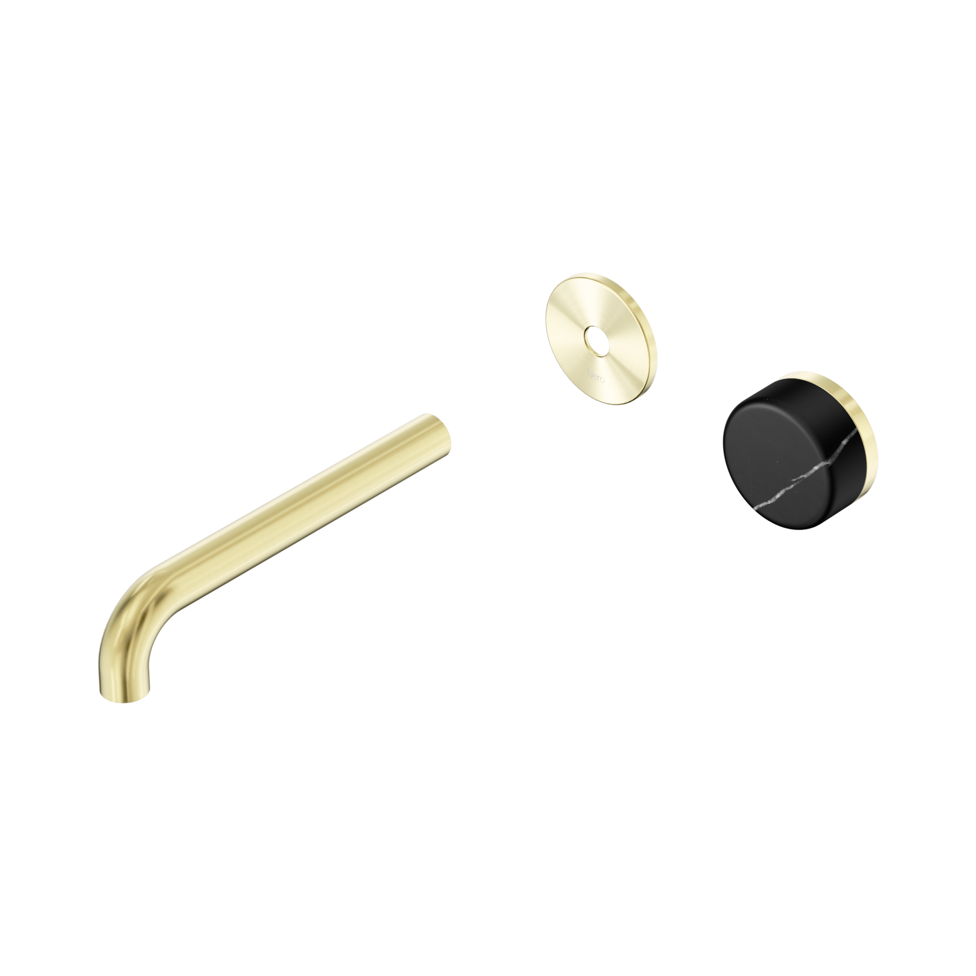 Nero Serenity Progressive Wall Basin Mixer 185mm Spout With Marquina Black Handle Trim Kit Only, Brushed Gold