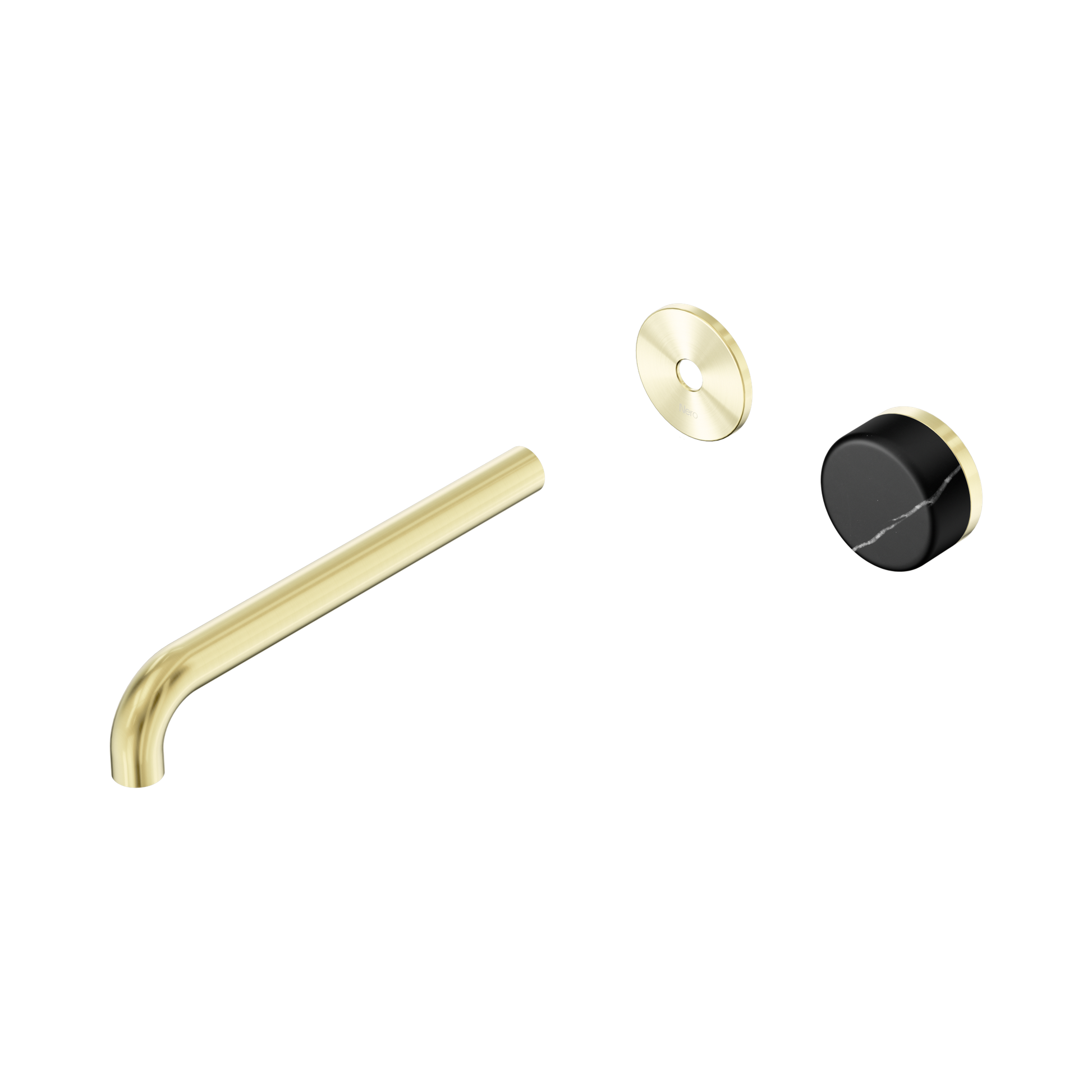Nero Serenity Progressive Wall Basin Mixer 220mm Spout With Marquina Black Handle Trim Kit Only, Brushed Gold