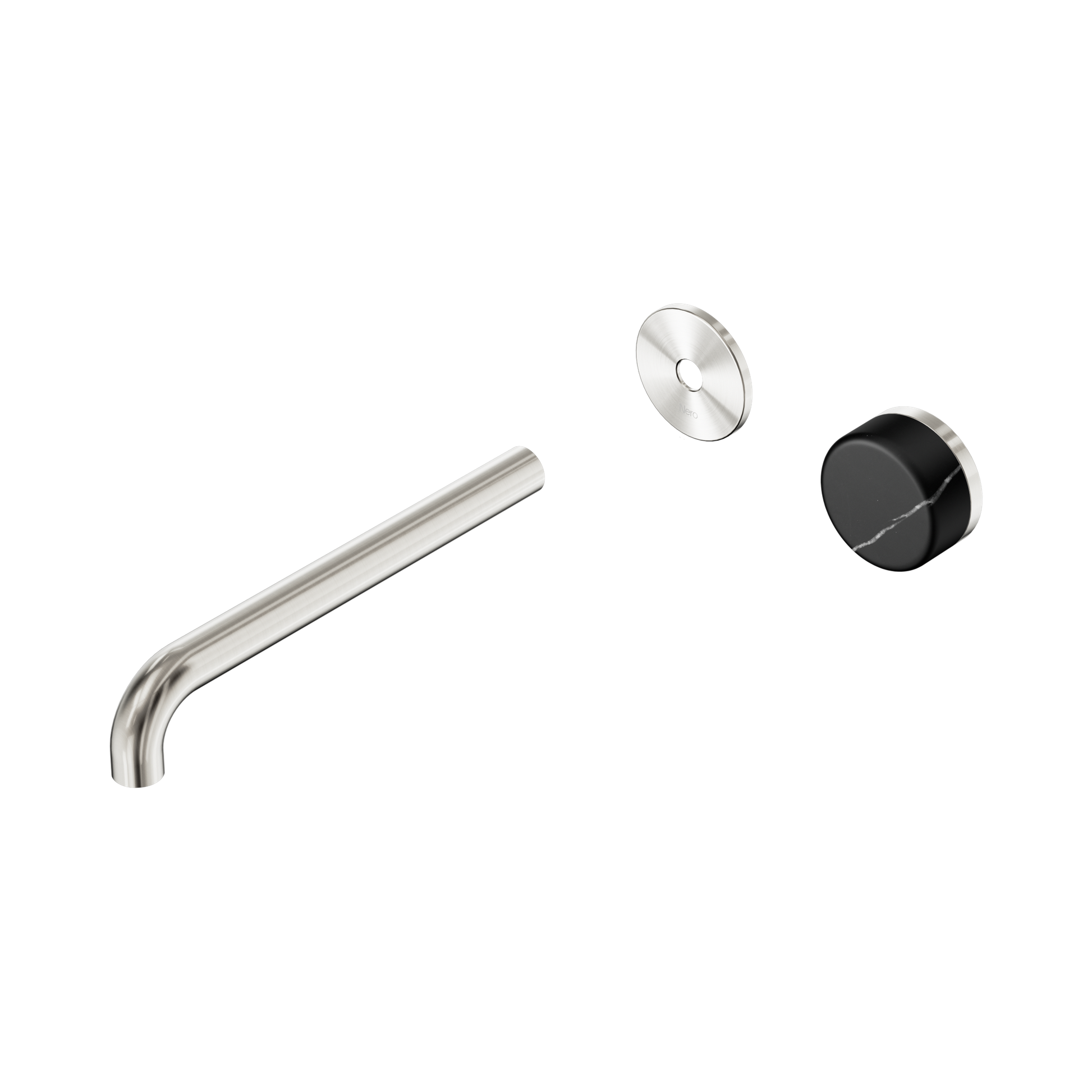 Nero Serenity Progressive Wall Basin Mixer 220mm Spout With Marquina Black Handle Trim Kit Only, Brushed Nickel