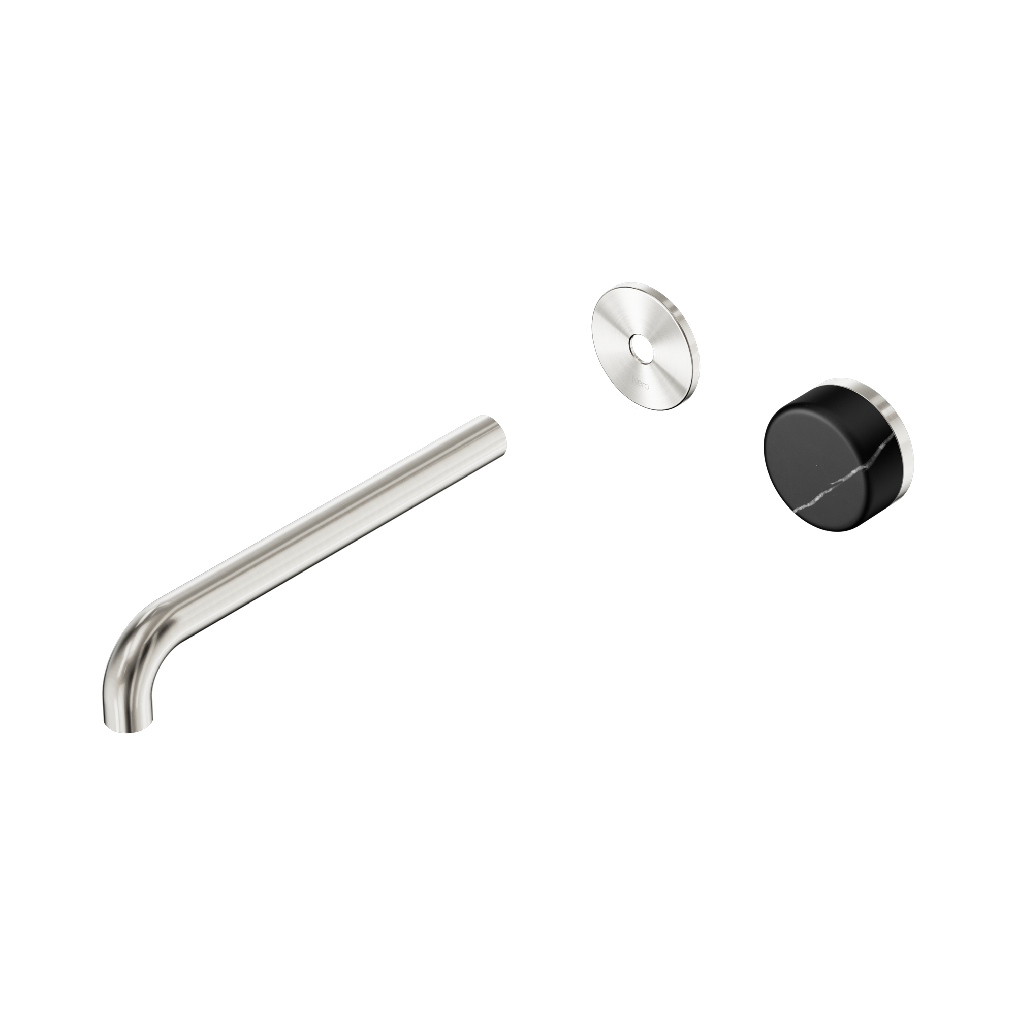 Nero Serenity Progressive Wall Basin Mixer 220mm Spout With Marquina Black Handle Trim Kit Only, Brushed Nickel
