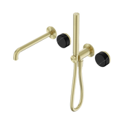 Nero Serenity Progressive Shower System With Spout With Marquina Black Handle And Slim Shower, Brushed Gold