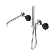 Nero Serenity Progressive Shower System With Spout With Marquina Black Handle And Slim Shower, Brushed Nickel