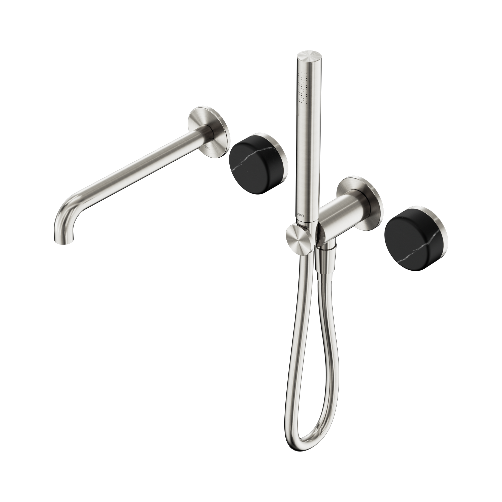 Nero Serenity Progressive Shower System With Spout With Marquina Black Handle And Slim Shower, Brushed Nickel