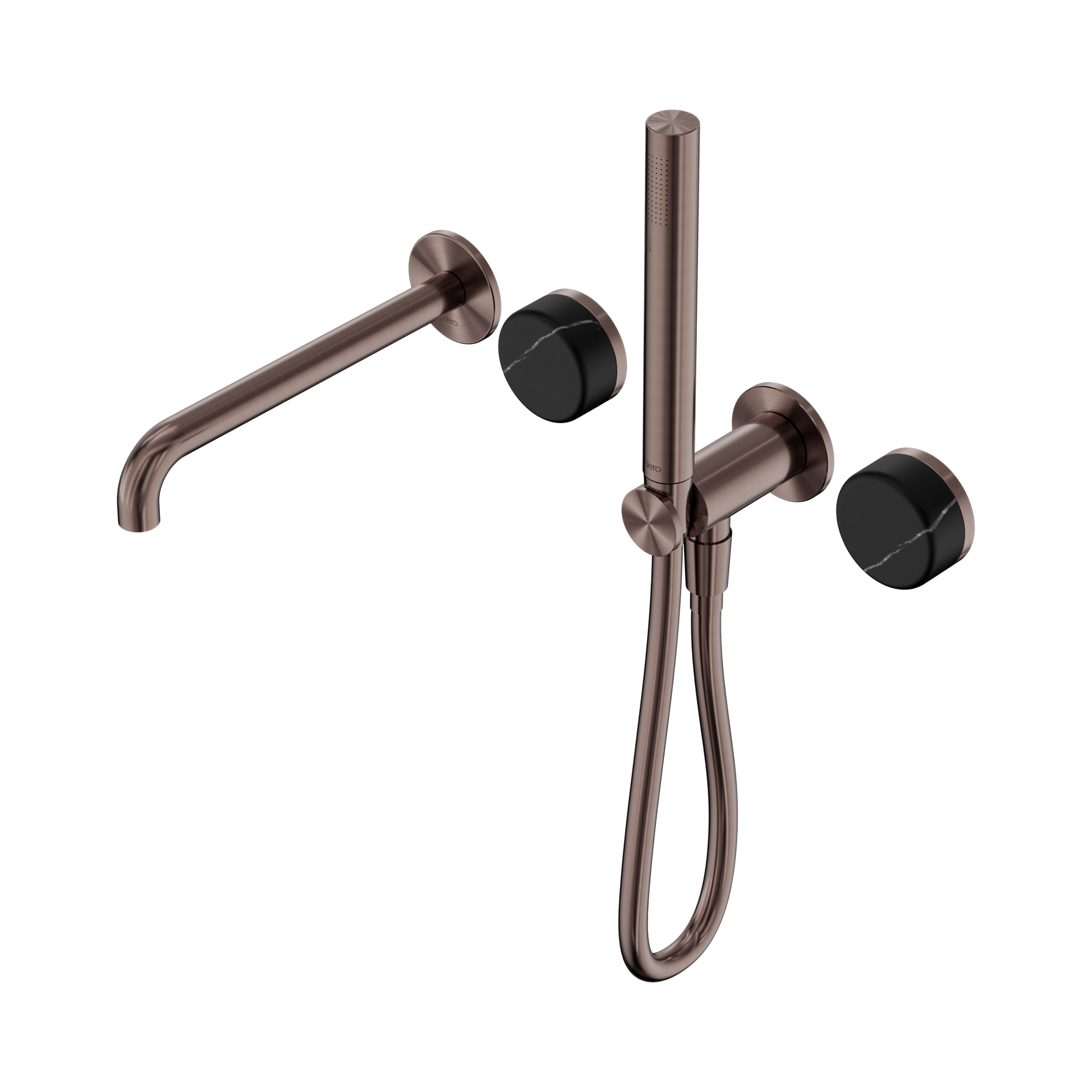Nero Serenity Progressive Shower System With Spout With Marquina Black Handle And Slim Shower, Brushed Bronze