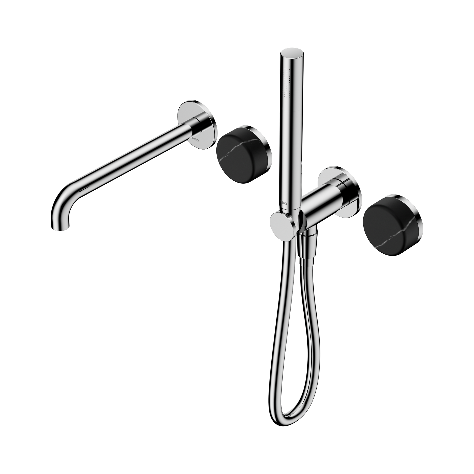 Nero Serenity Progressive Shower System With Spout With Marquina Black Handle And Slim Shower, Chrome