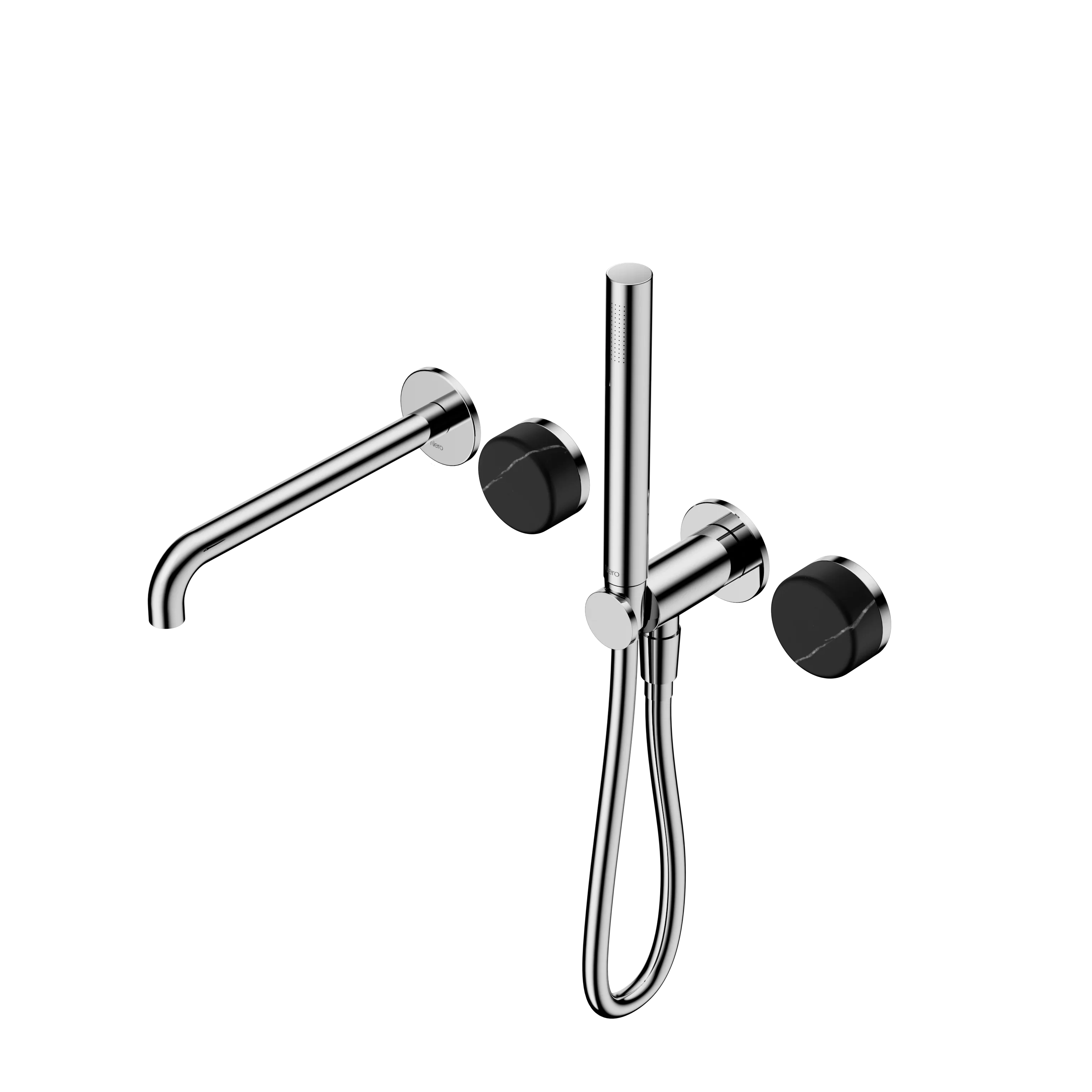 Nero Serenity Progressive Shower System With Spout With Marquina Black Handle And Slim Shower
