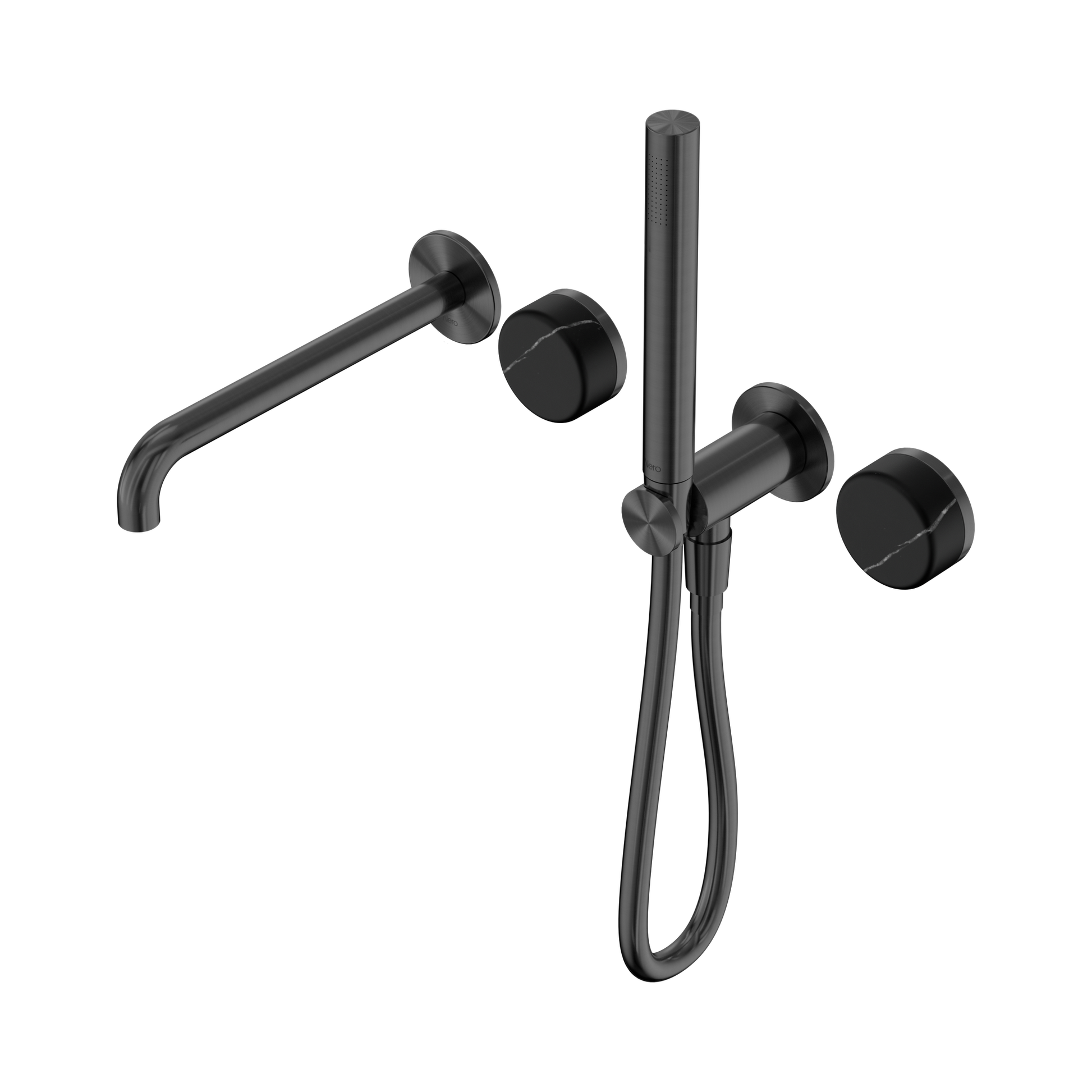 Nero Serenity Progressive Shower System With Spout With Marquina Black Handle And Slim Shower, Gun Metal