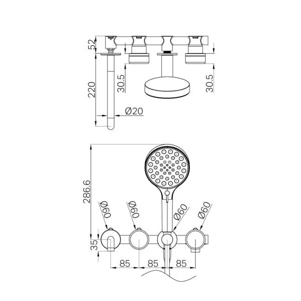 Nero Serenity Progressive Shower System With Spout With Marquina Black Handle And Serenity Hand Shower