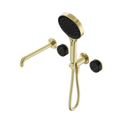 Nero Serenity Progressive Shower System With Spout With Marquina Black Handle And Serenity Hand Shower, Brushed Gold