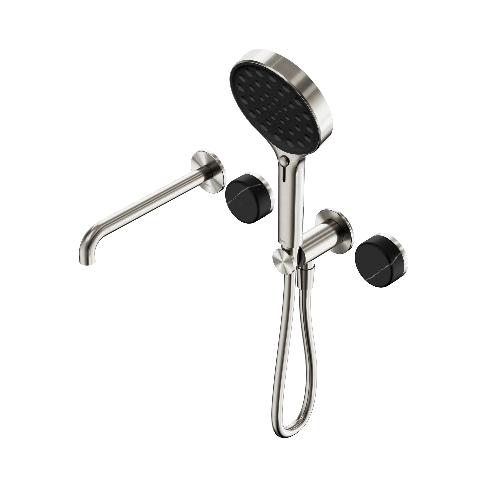 Nero Serenity Progressive Shower System With Spout With Marquina Black Handle And Serenity Hand Shower, Brushed Nickel