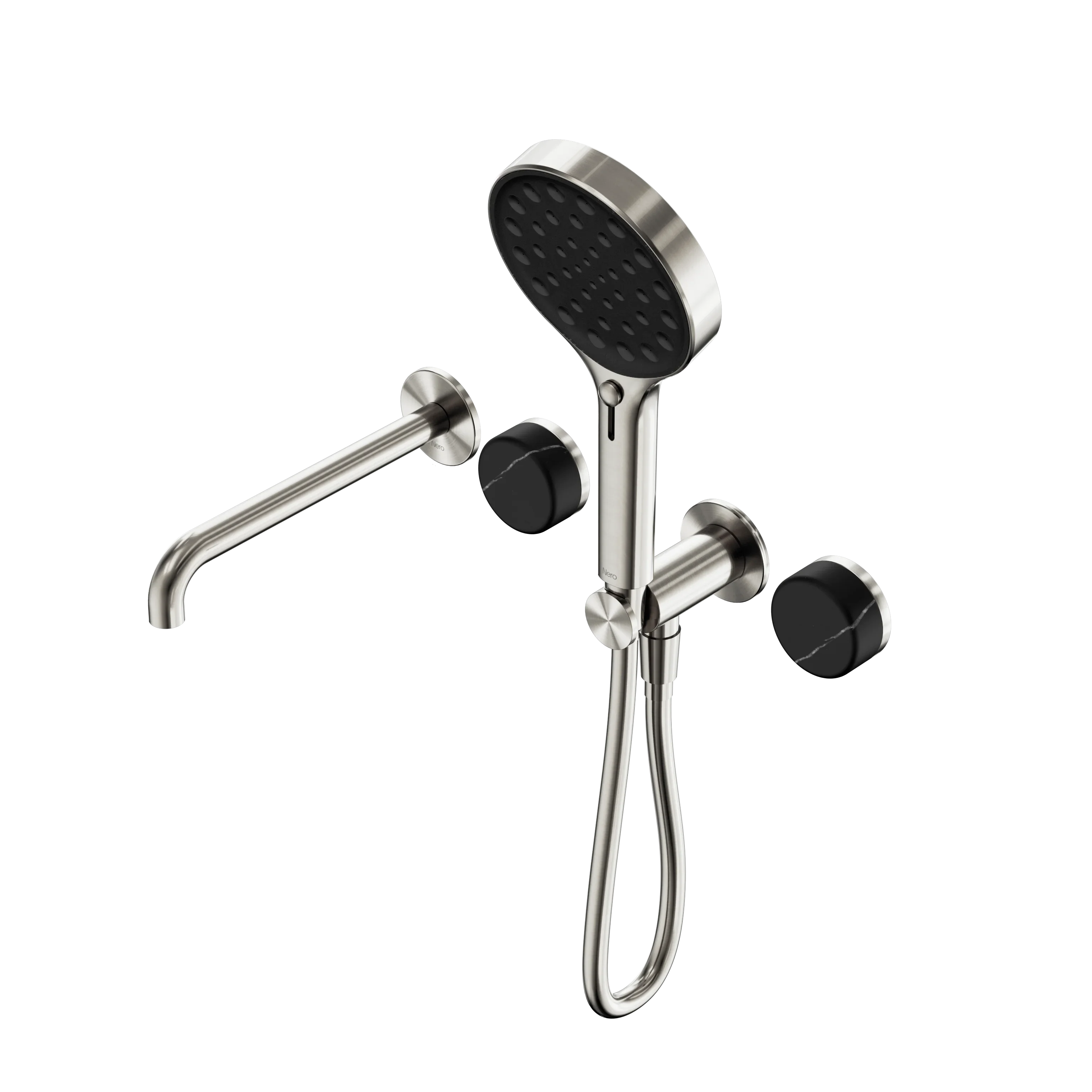 Nero Serenity Progressive Shower System With Spout With Marquina Black Handle And Serenity Hand Shower