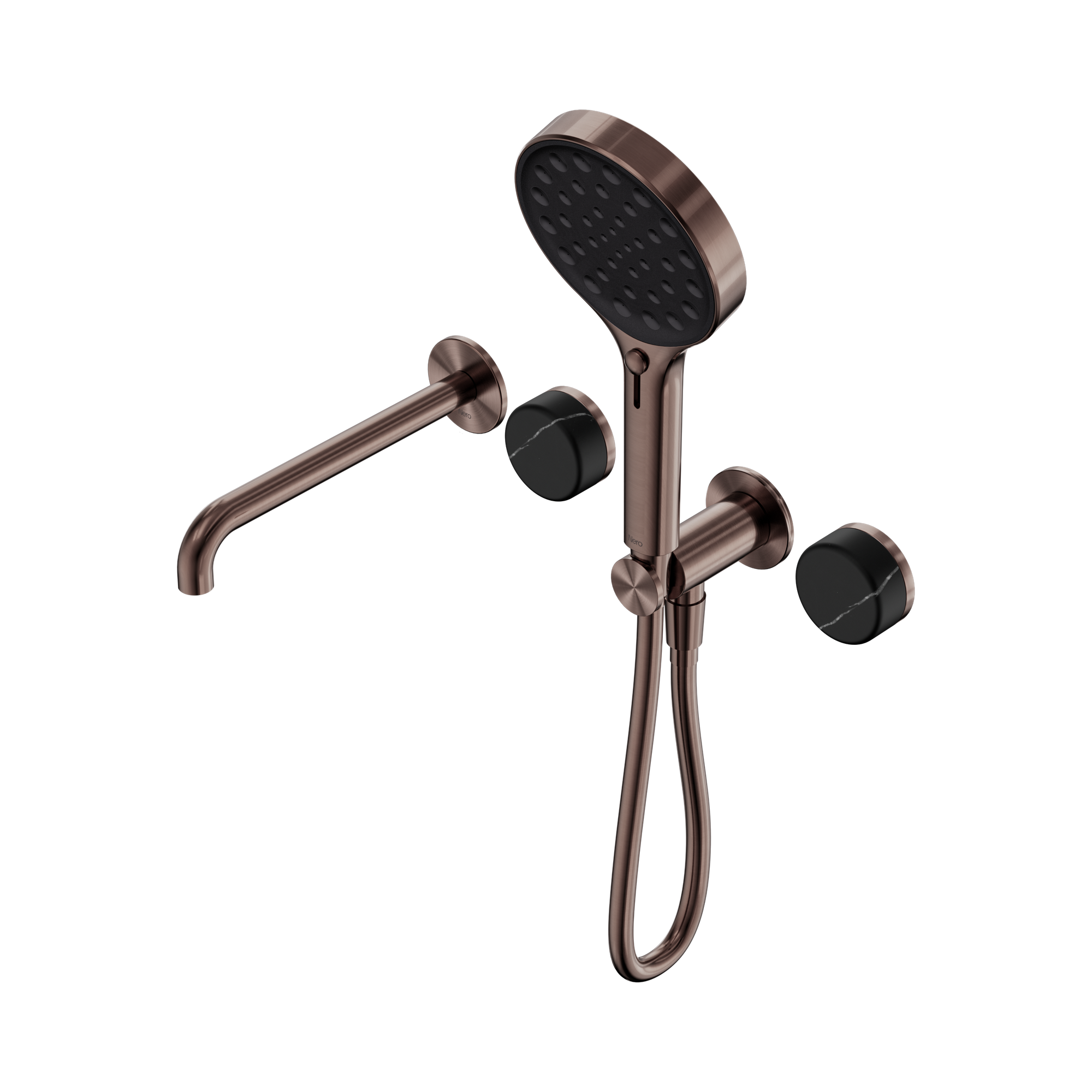 Nero Serenity Progressive Shower System With Spout With Marquina Black Handle And Serenity Hand Shower, Brushed Bronze