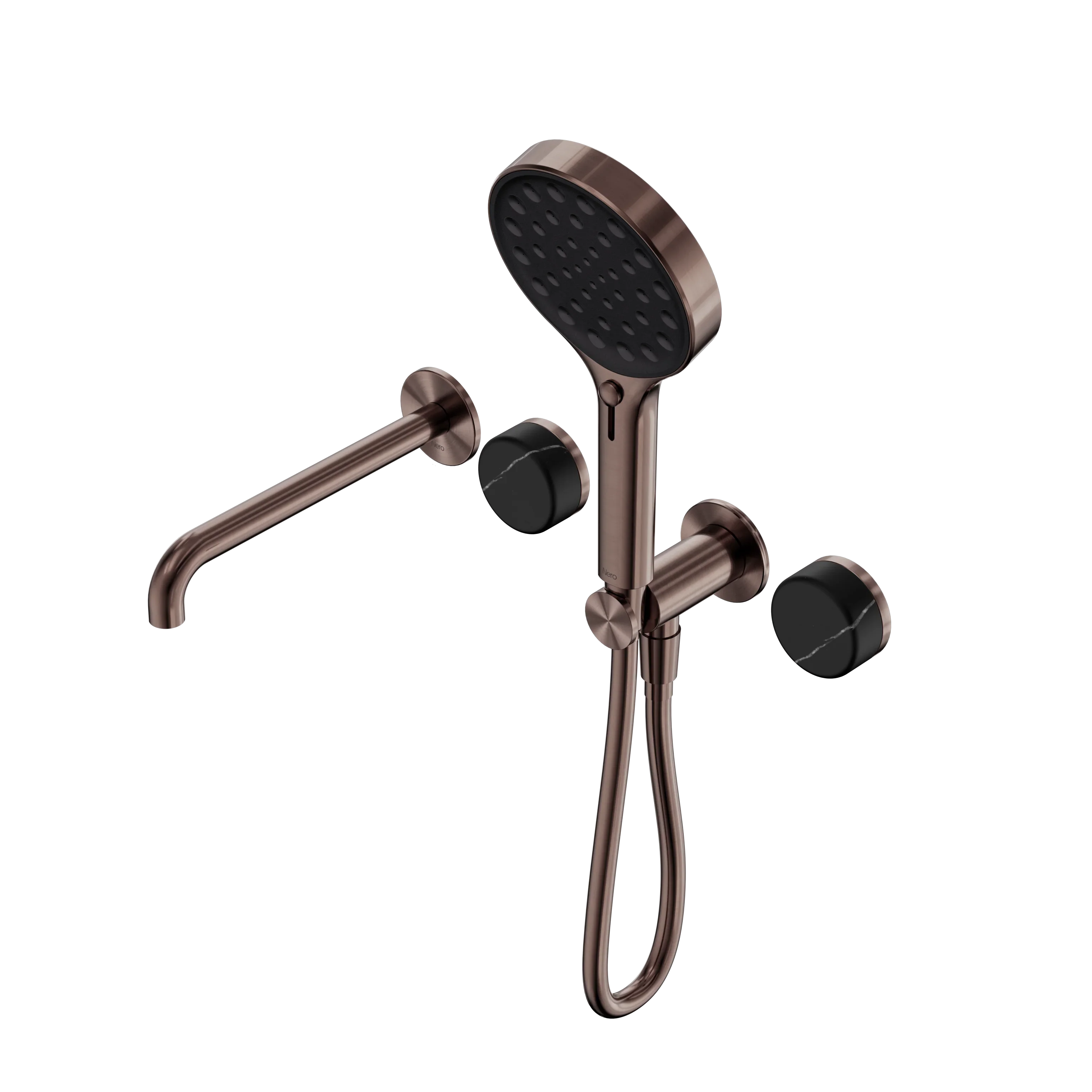 Nero Serenity Progressive Shower System With Spout With Marquina Black Handle And Serenity Hand Shower