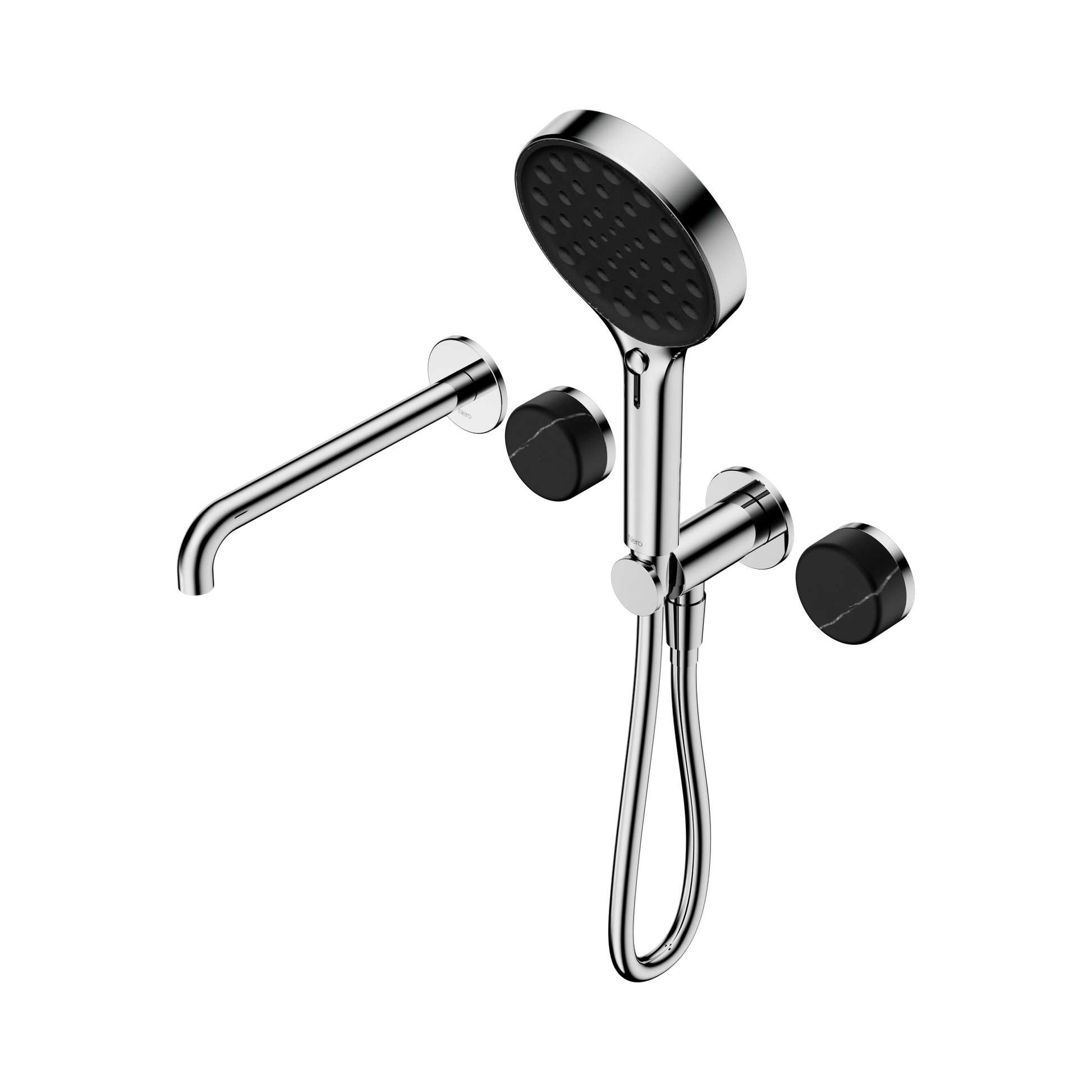 Nero Serenity Progressive Shower System With Spout With Marquina Black Handle And Serenity Hand Shower, Chrome