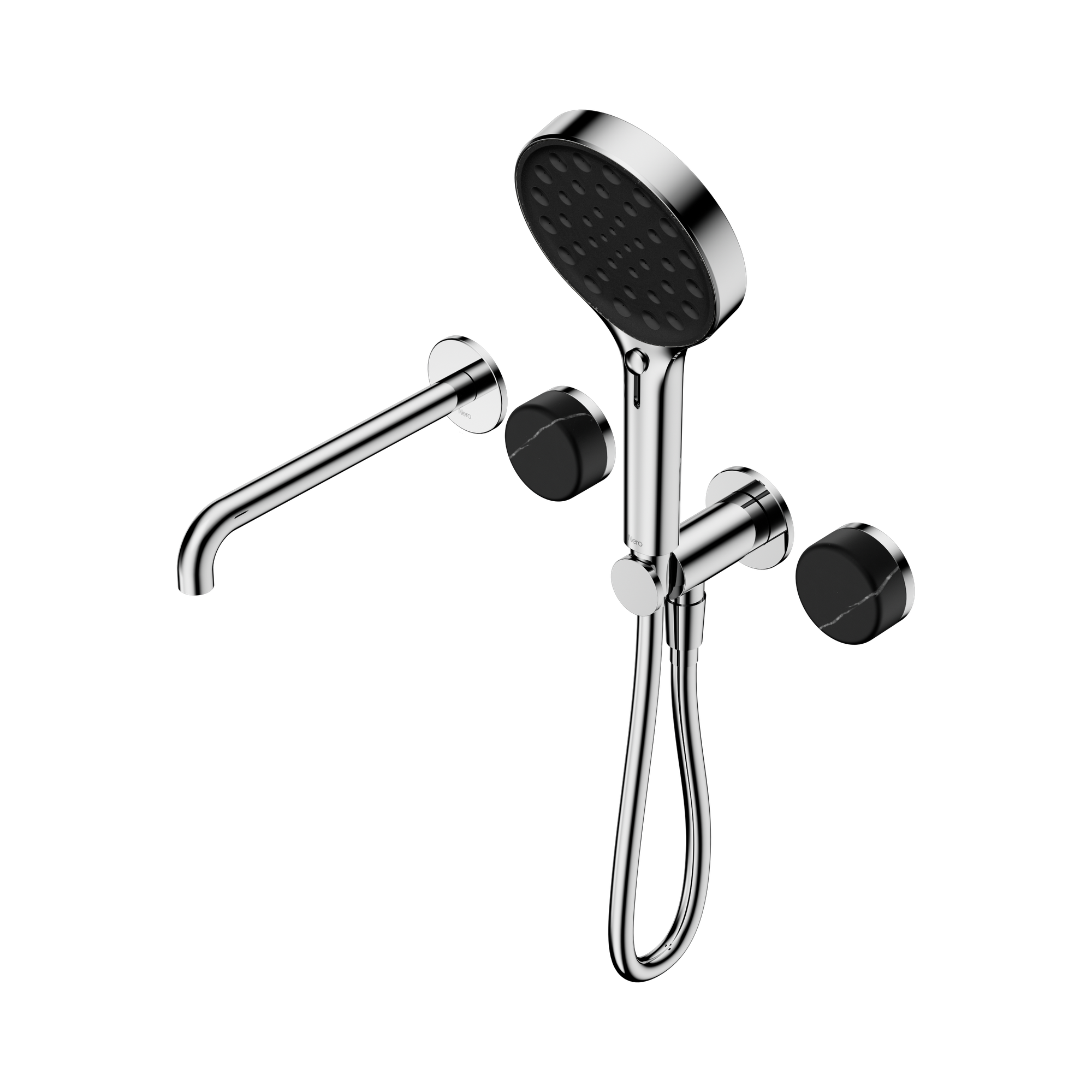 Nero Serenity Progressive Shower System With Spout With Marquina Black Handle And Serenity Hand Shower, Chrome
