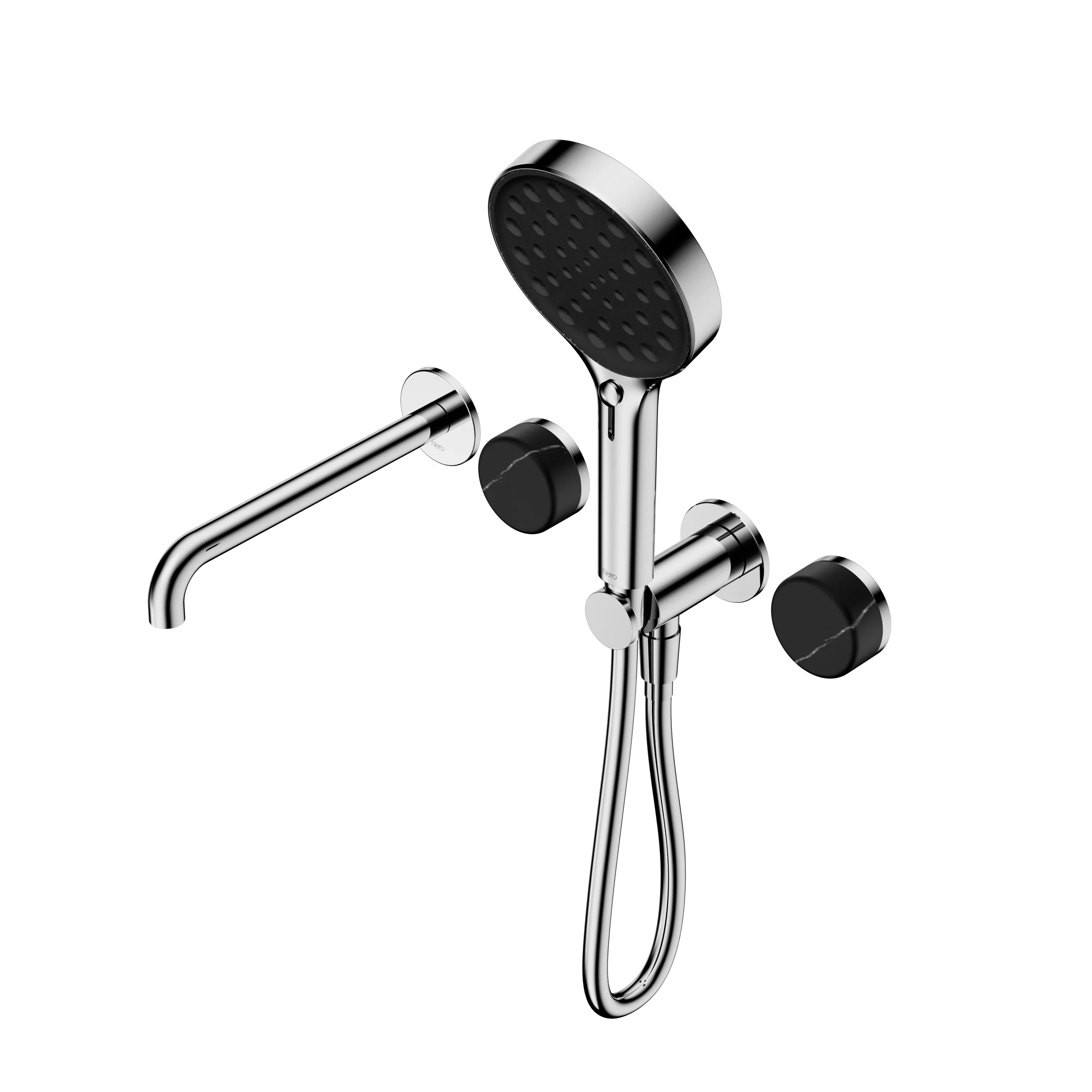 Nero Serenity Progressive Shower System With Spout With Marquina Black Handle And Serenity Hand Shower