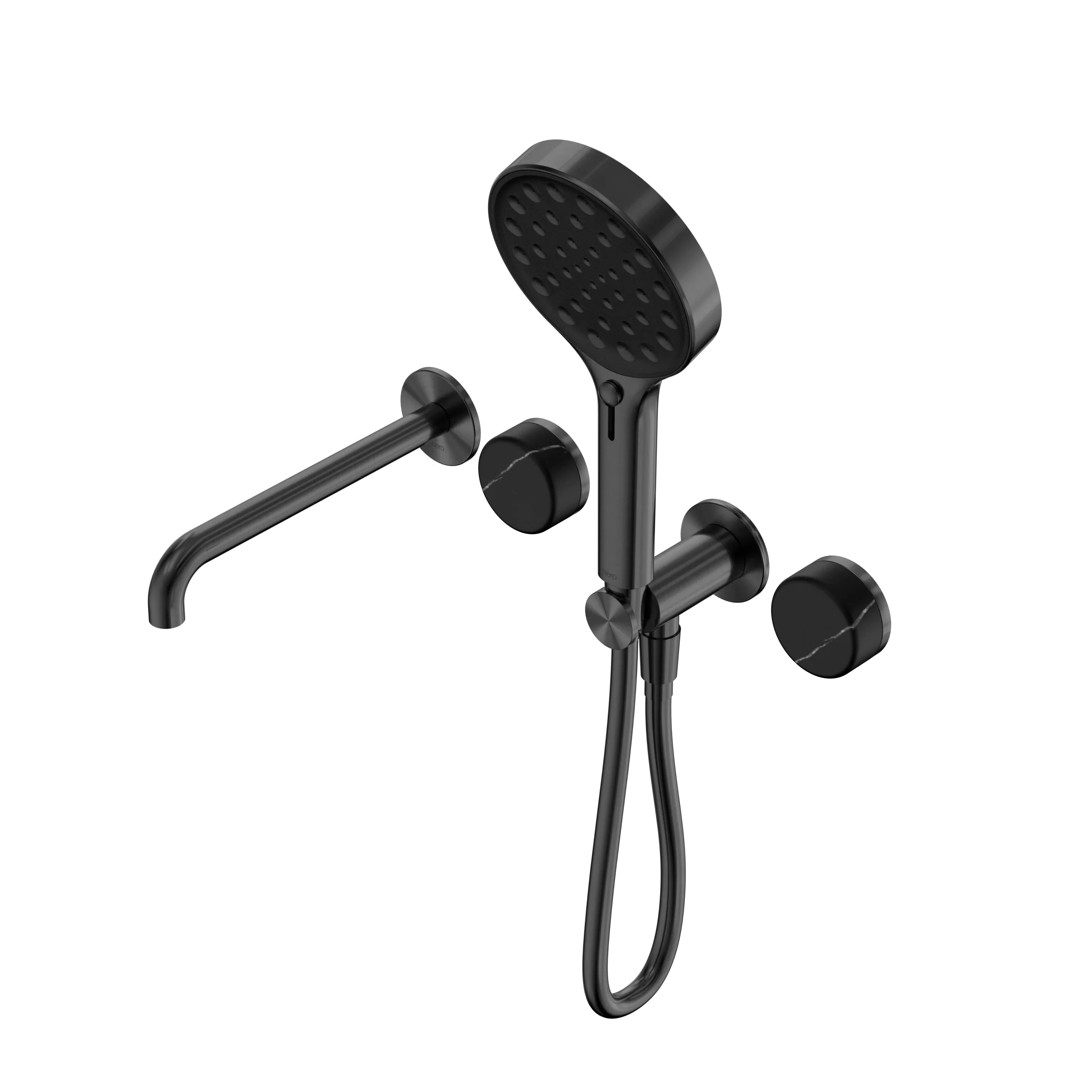 Nero Serenity Progressive Shower System With Spout With Marquina Black Handle And Serenity Hand Shower