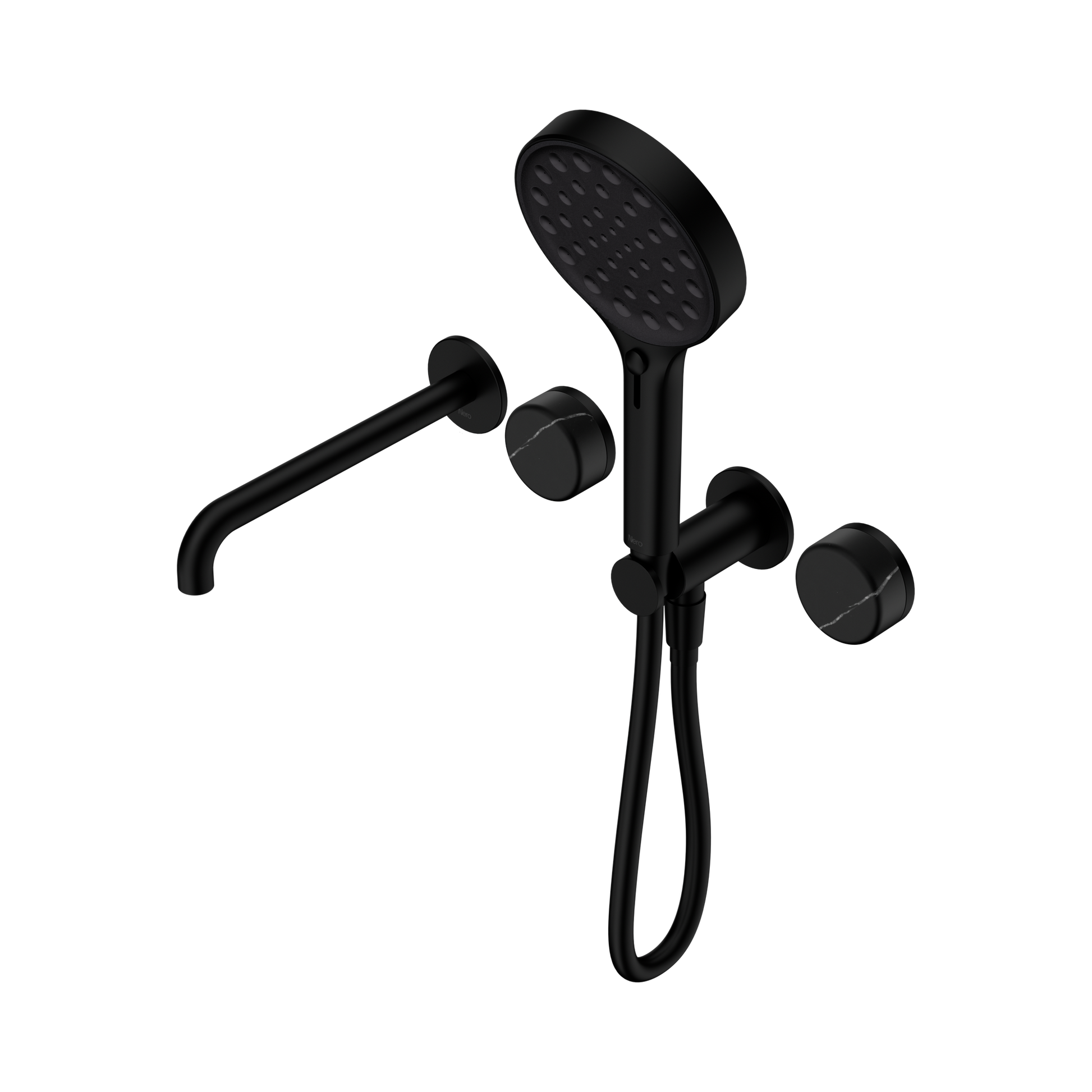 Nero Serenity Progressive Shower System With Spout With Marquina Black Handle And Serenity Hand Shower, Matte Black